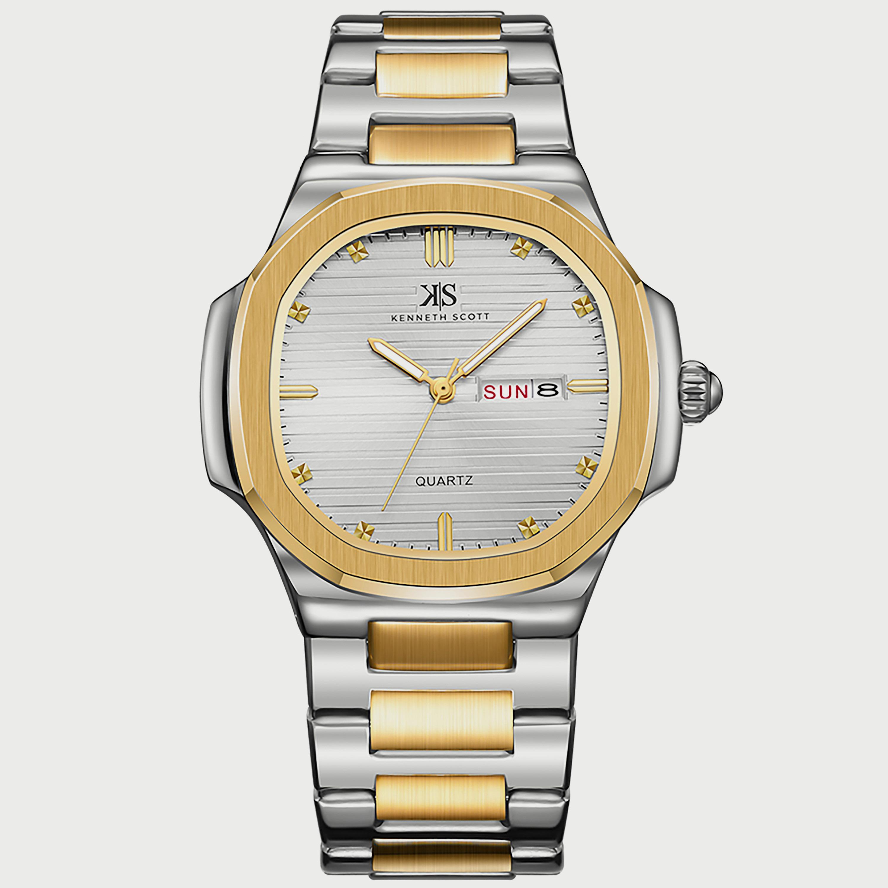 K22034-TBTW "ساعة" أنالوج فضية وذهبية بسوار ستانلس ستيل من كينيث سكوت للرجال -men-watchesandjewellery-watches-image-1