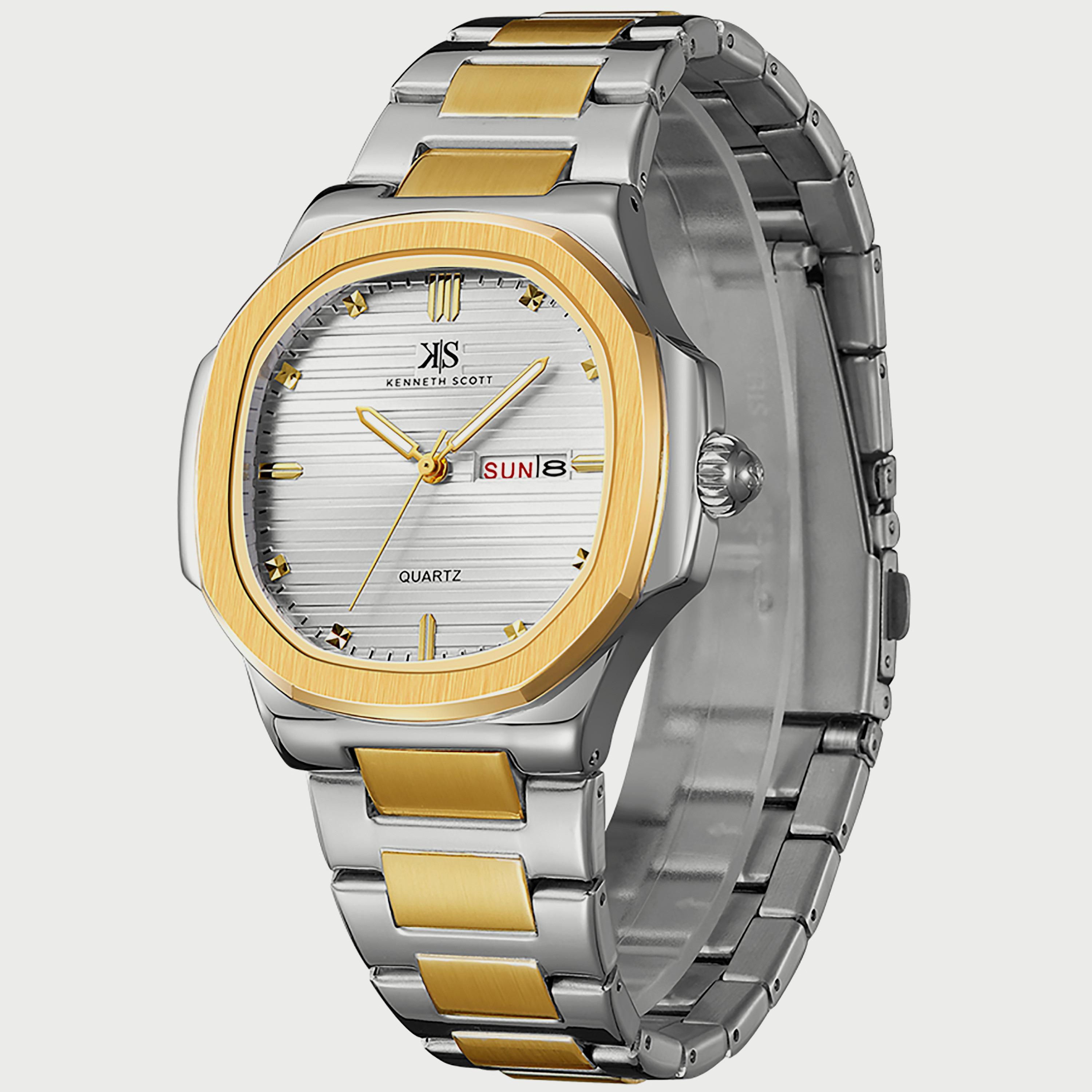 K22034-TBTW "ساعة" أنالوج فضية وذهبية بسوار ستانلس ستيل من كينيث سكوت للرجال -men-watchesandjewellery-watches-image-2