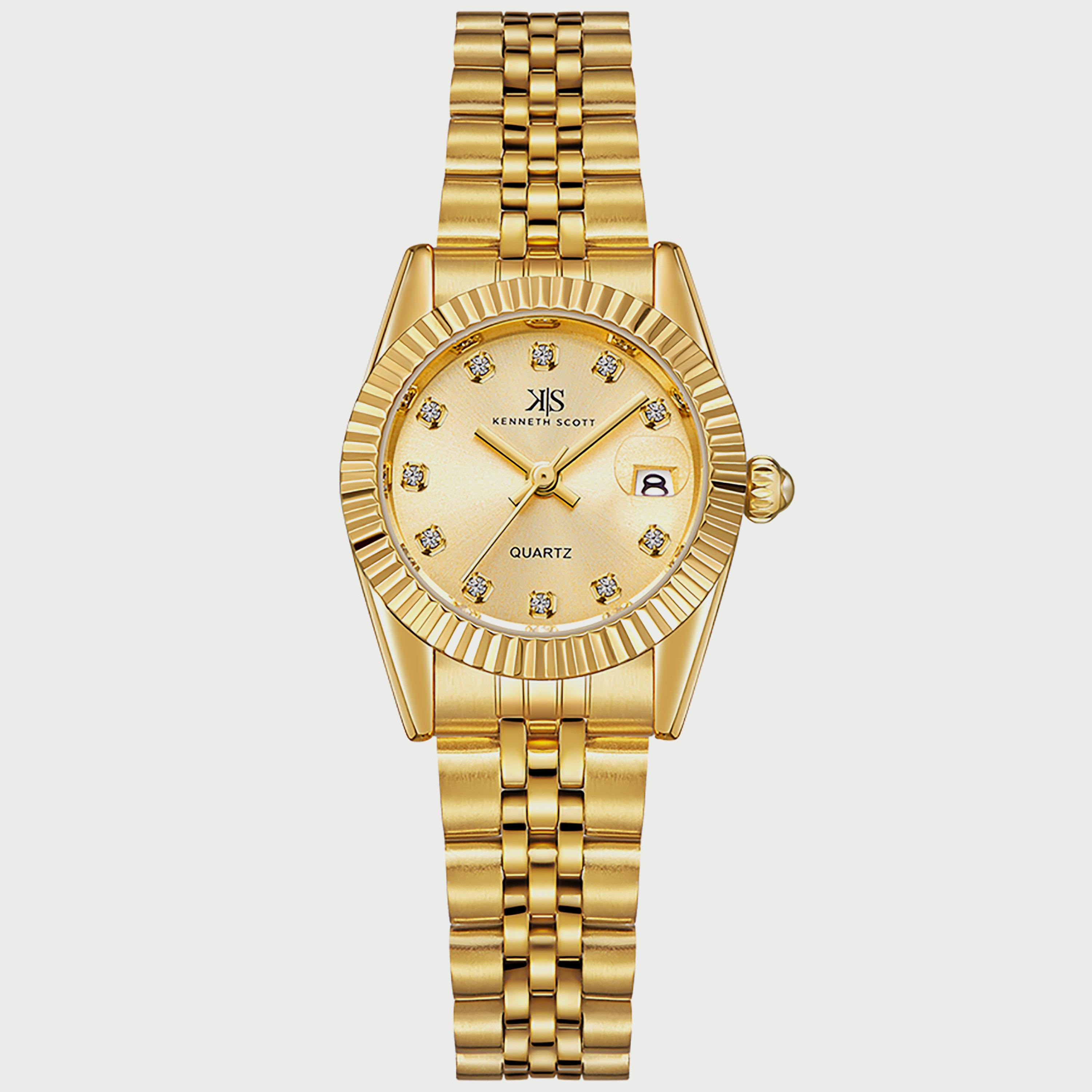Kenneth Scott Women's Gold Analog Stainless Steel Strap Watch K22536-GBGC | 26 MM-women-watchesandjewellery-watches-image-1