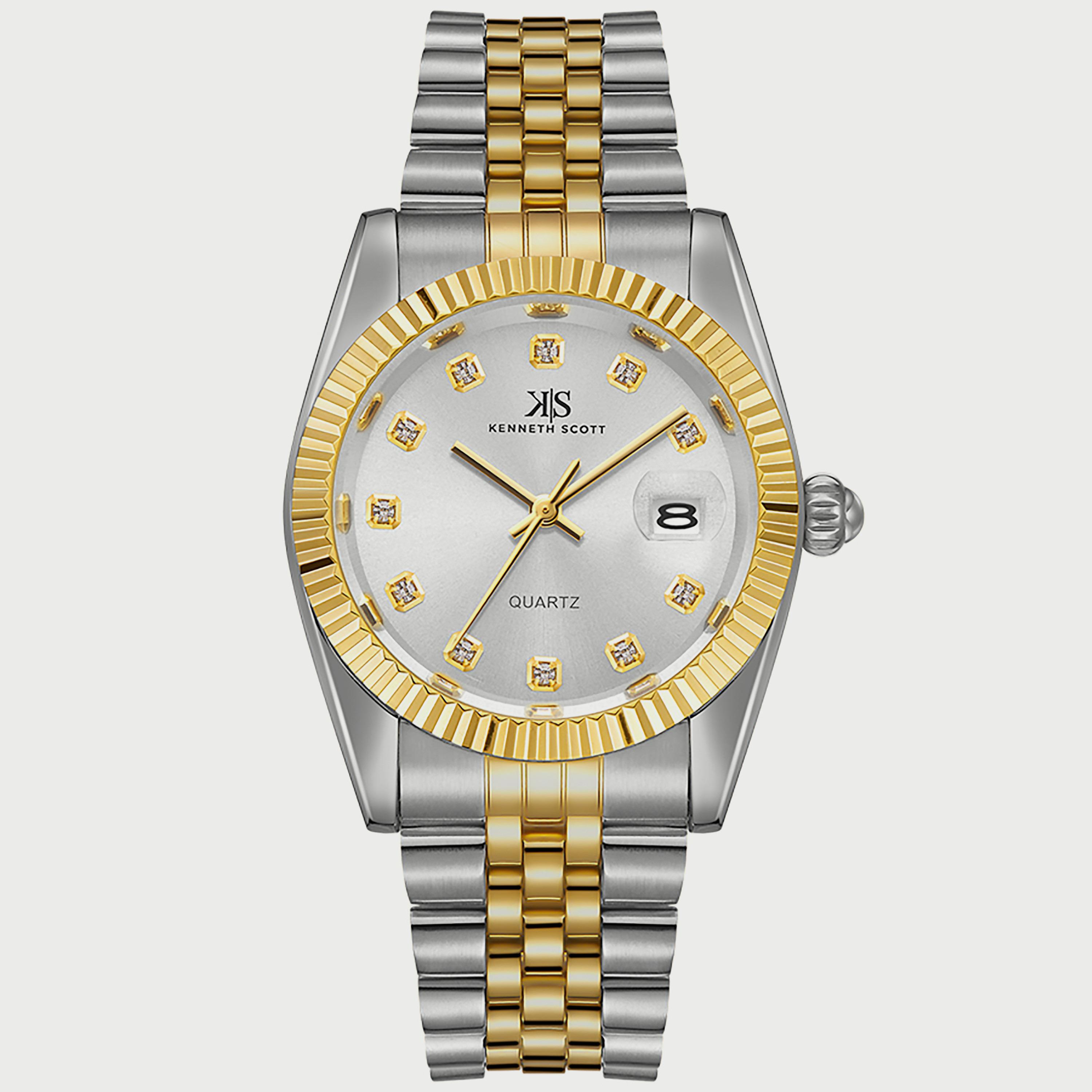 K22036-TBTW "ساعة" أنالوج فضية وذهبية بسوار ستانلس ستيل من كينيث سكوت للرجال -men-watchesandjewellery-watches-image-1