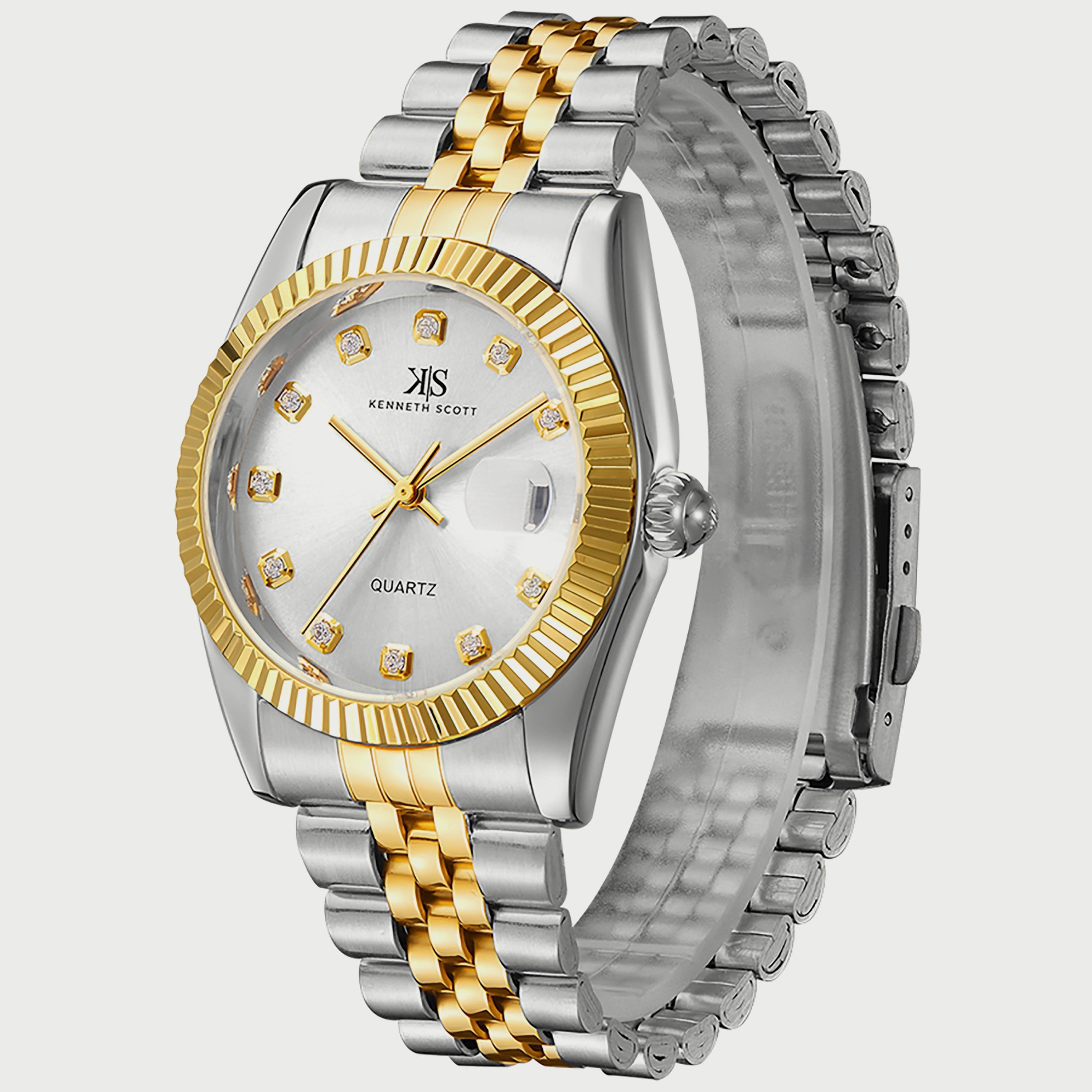 K22036-TBTW "ساعة" أنالوج فضية وذهبية بسوار ستانلس ستيل من كينيث سكوت للرجال -men-watchesandjewellery-watches-image-2