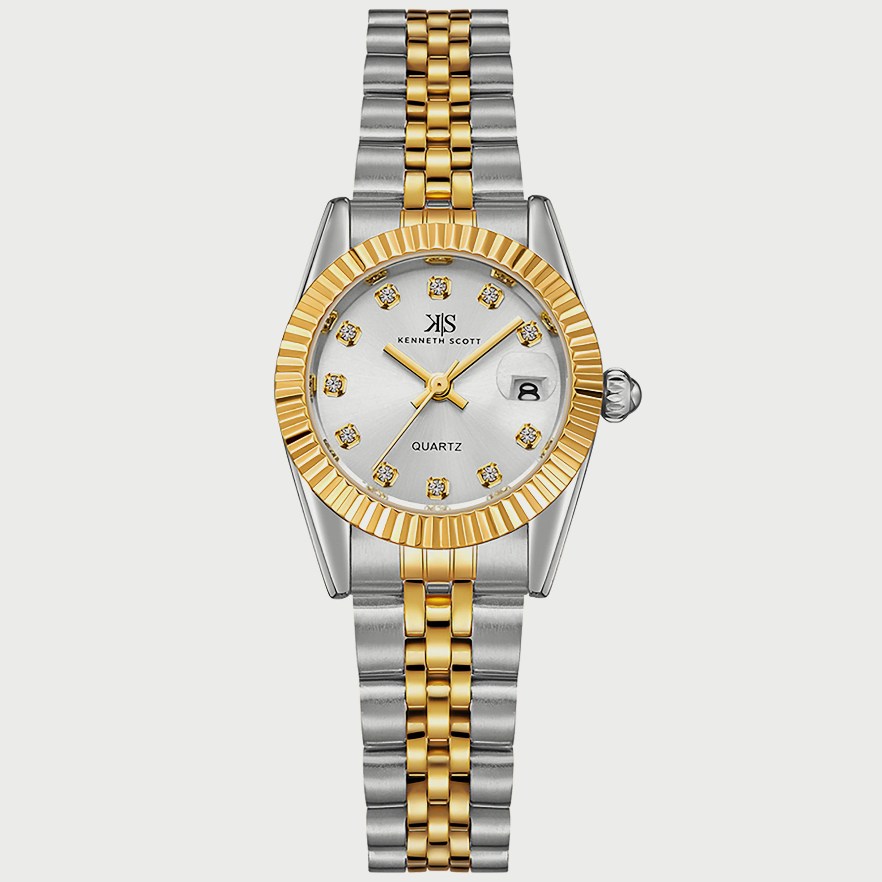 K22536-TBTW "ساعة" أنالوج فضية وذهبية بسوار ستانلس ستيل من كينيث سكوت للنساء -women-watchesandjewellery-watches-image-1