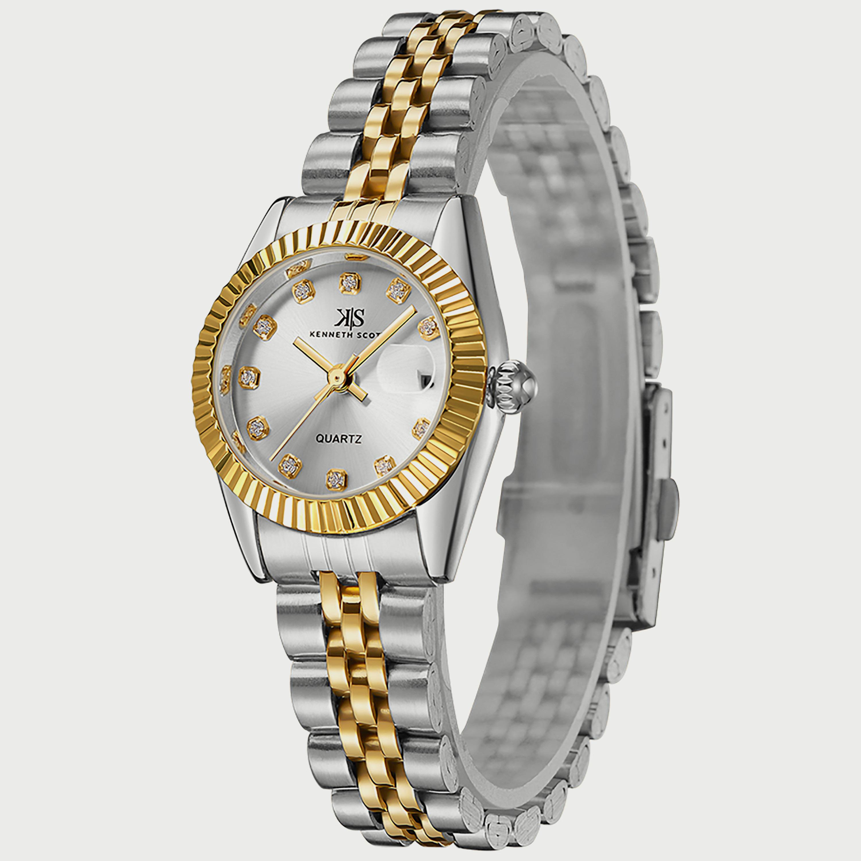 K22536-TBTW "ساعة" أنالوج فضية وذهبية بسوار ستانلس ستيل من كينيث سكوت للنساء -women-watchesandjewellery-watches-image-2