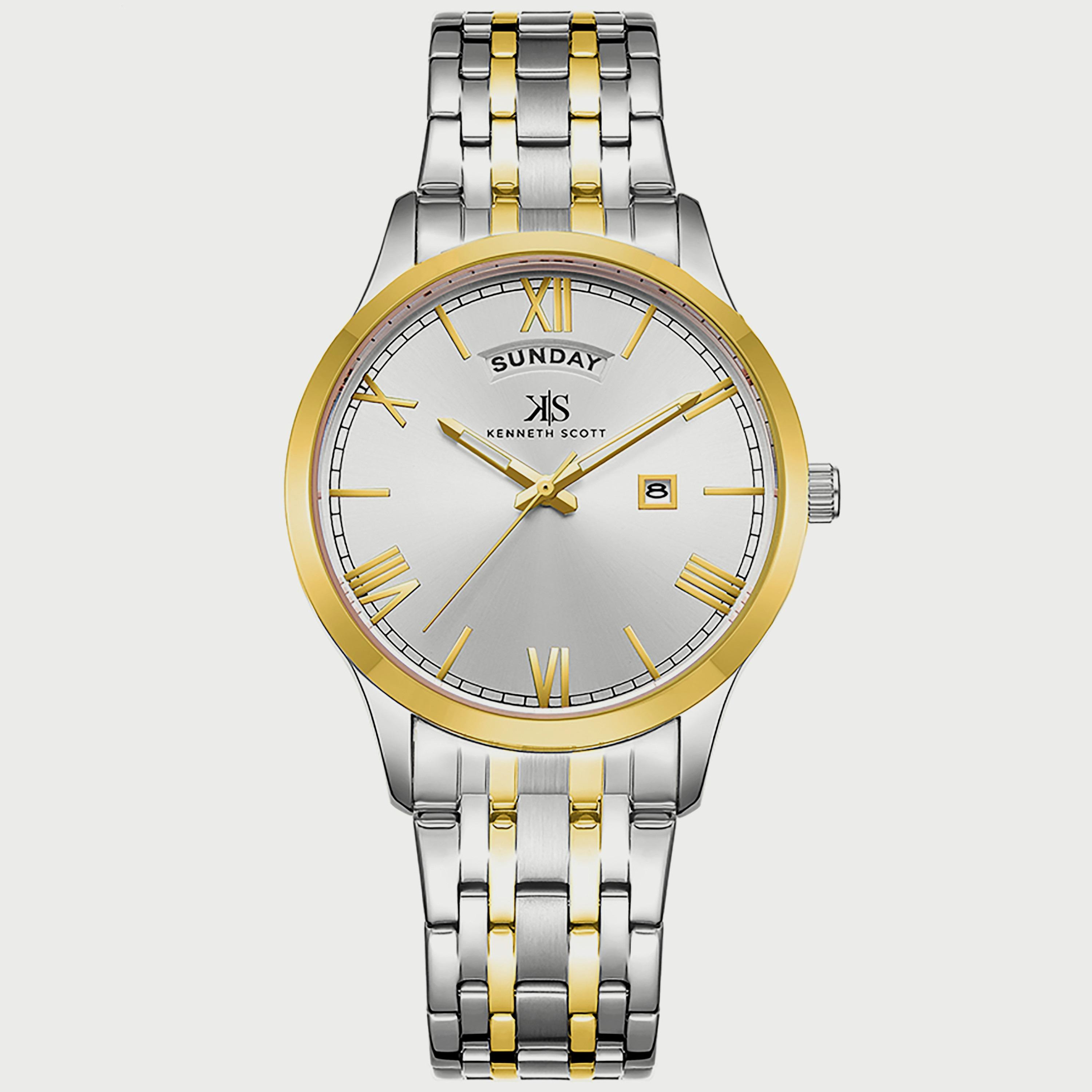K22014-TBTW "ساعة" أنالوج فضية وذهبية بسوار ستانلس ستيل من كينيث سكوت للرجال -men-watchesandjewellery-watches-image-1