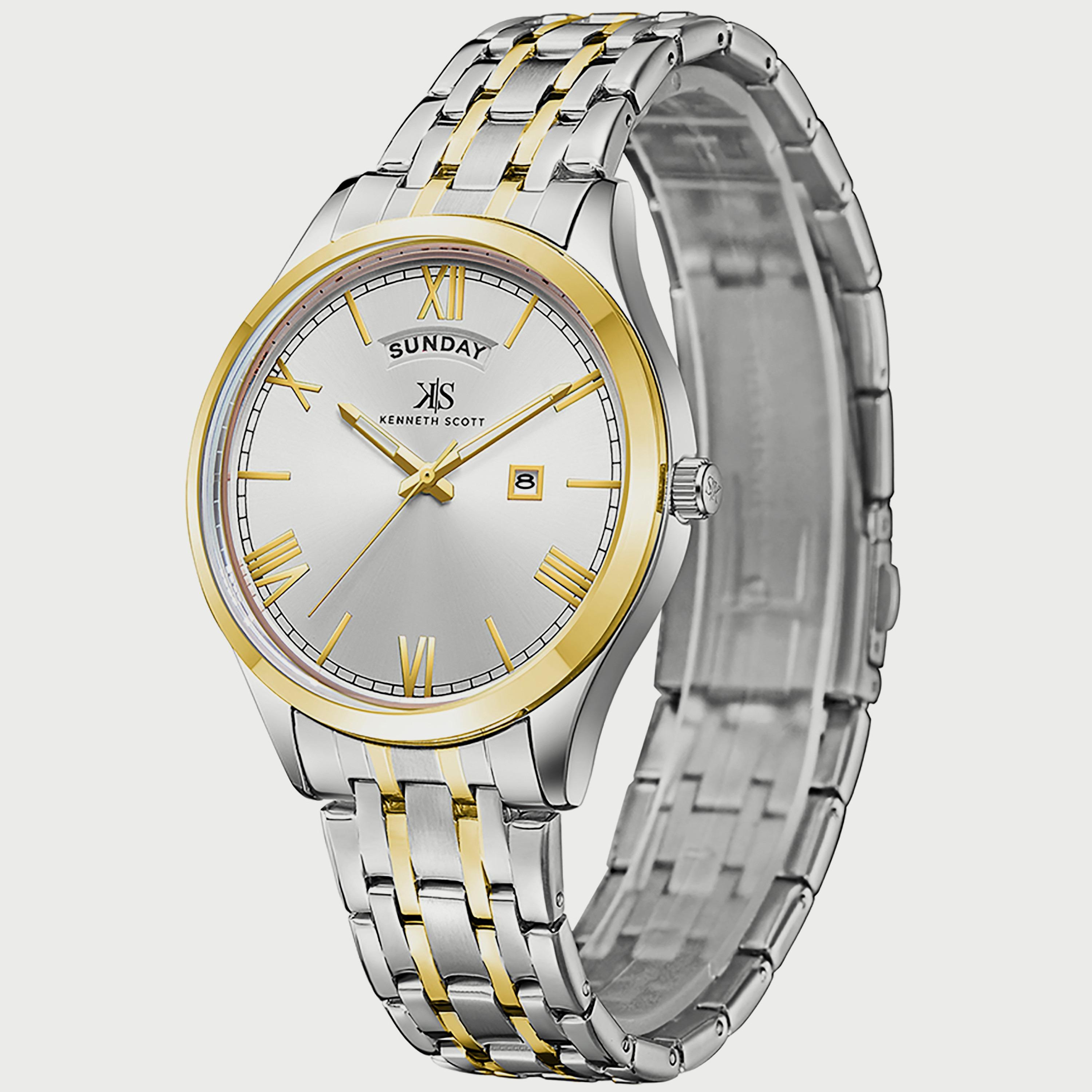 K22014-TBTW "ساعة" أنالوج فضية وذهبية بسوار ستانلس ستيل من كينيث سكوت للرجال -men-watchesandjewellery-watches-image-2