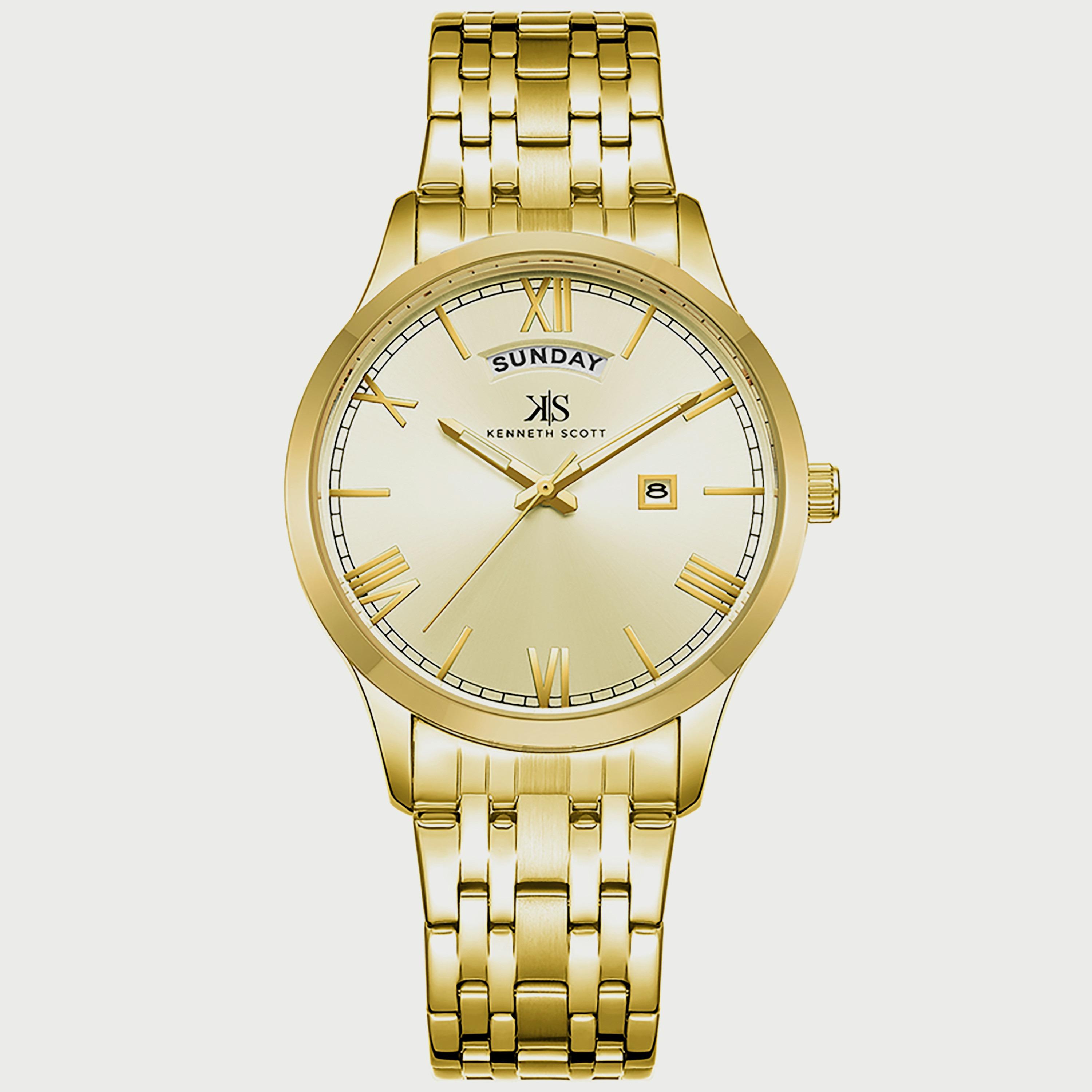 K22014-GBGC "ساعة" أنالوج ذهبية بسوار ستانلس ستيل من كينيث سكوت للرجال -men-watchesandjewellery-watches-image-1