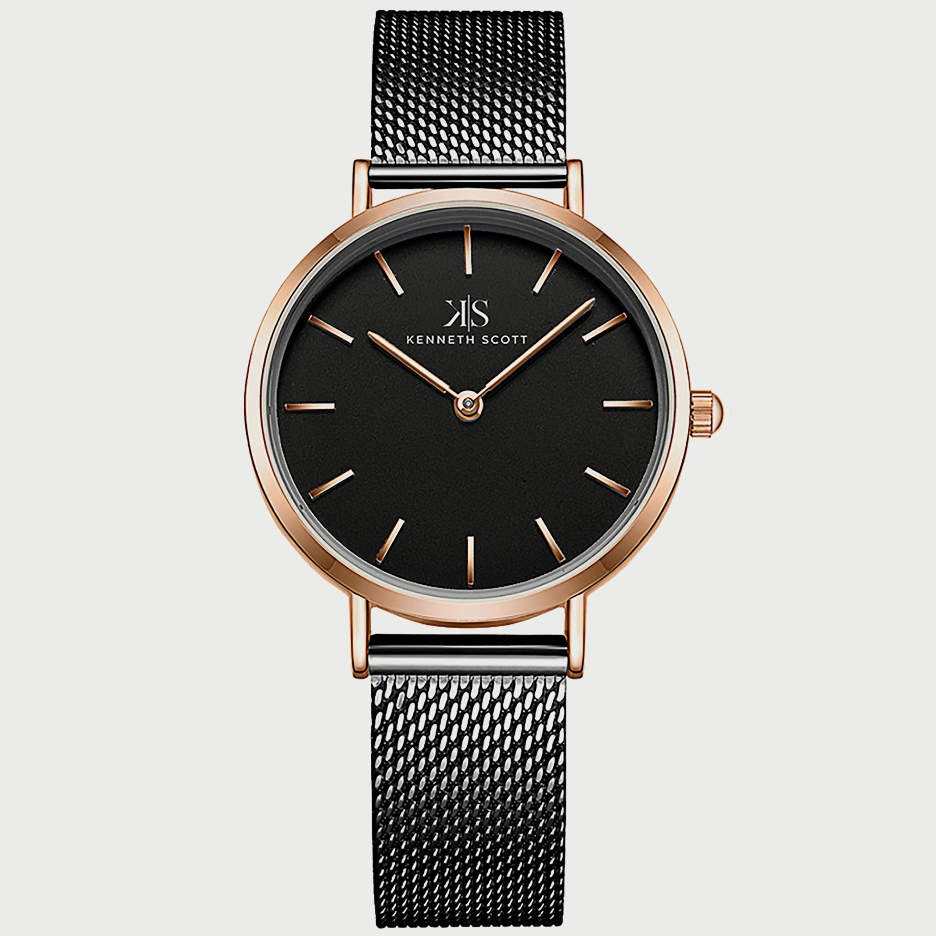 K22519-KMBB "ساعة" أنالوج سوداء بسوار ستانلس ستيل من كينيث سكوت للنساء -women-watchesandjewellery-watches-image-1