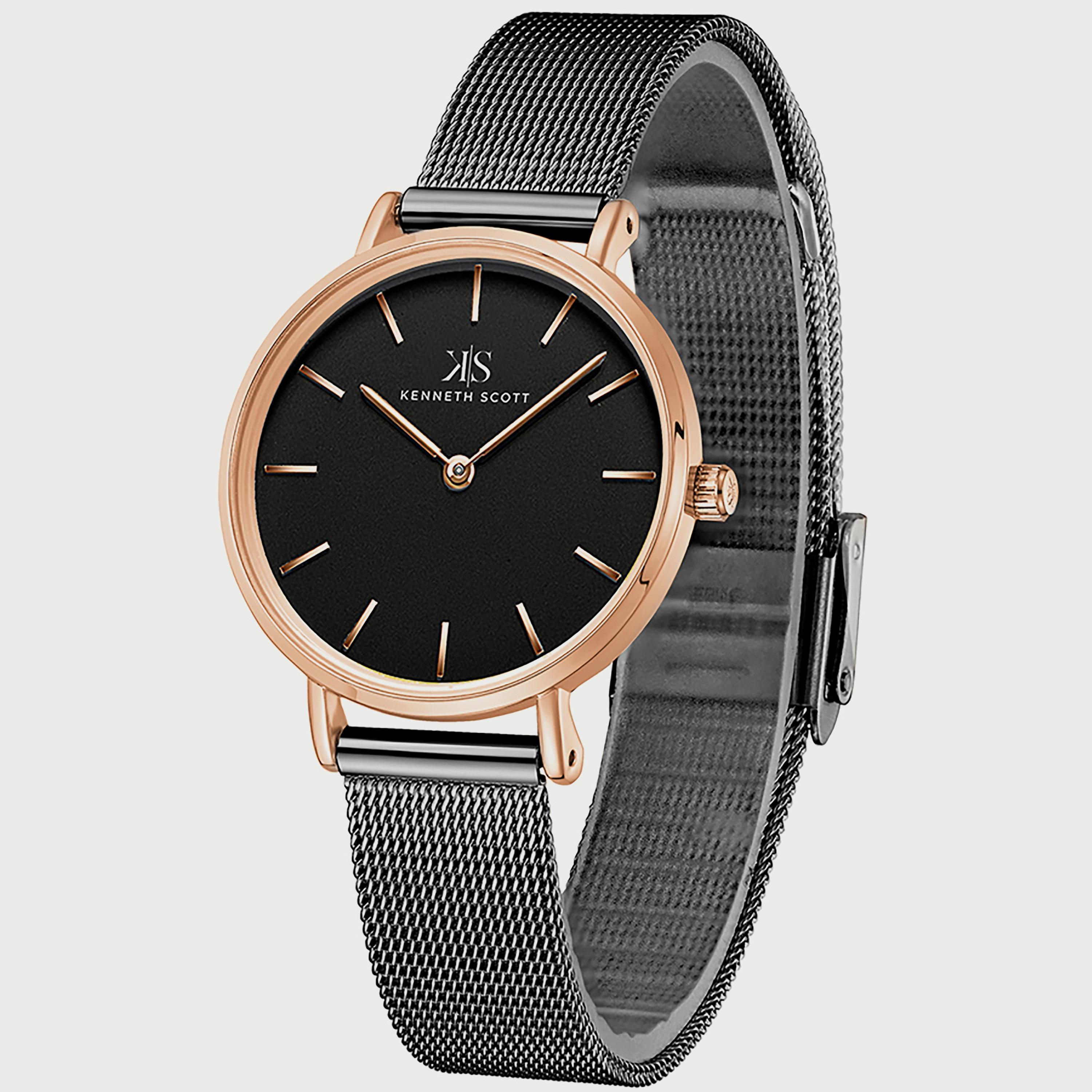 K22519-KMBB "ساعة" أنالوج سوداء بسوار ستانلس ستيل من كينيث سكوت للنساء -women-watchesandjewellery-watches-image-2