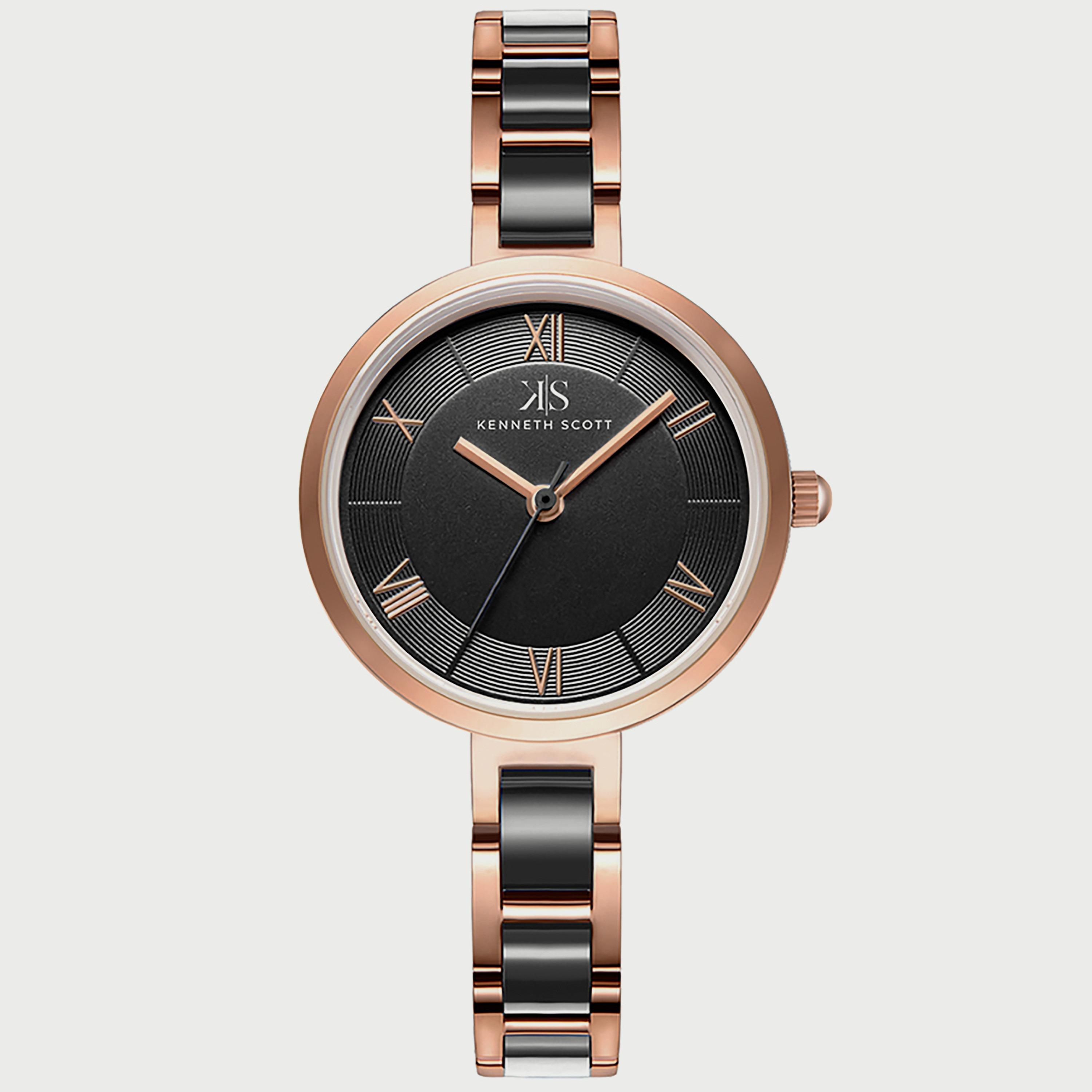 K22521-KCBB "ساعة" كينيث سكوت بسوار أنالوج الاي بلون اسود وذهبي وردي للنساء -women-watchesandjewellery-watches-image-1