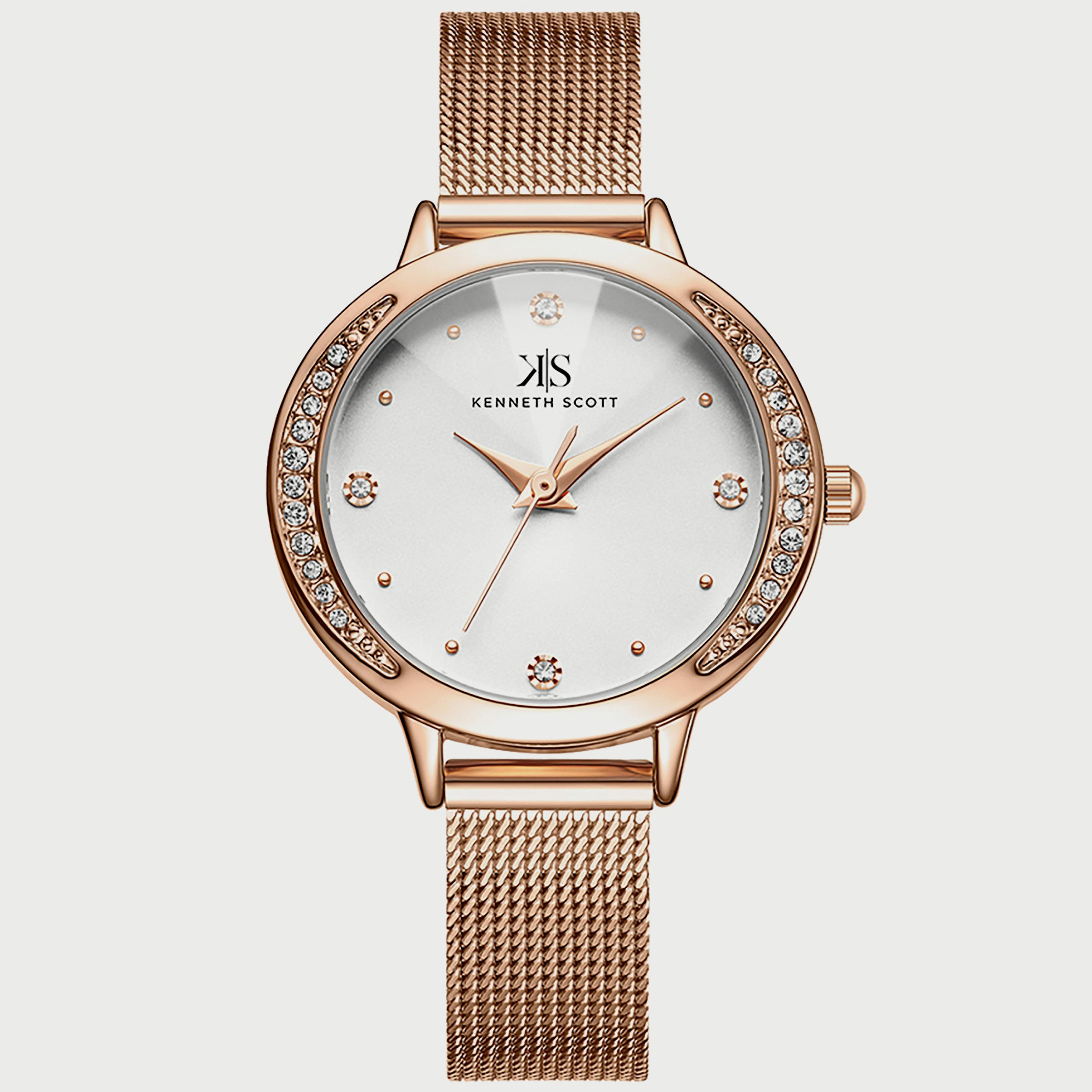 K22523-RMKW "ساعة" أنالوج ذهبية وردية بسوار ستانلس ستيل من كينيث سكوت للنساء -women-watchesandjewellery-watches-image-1