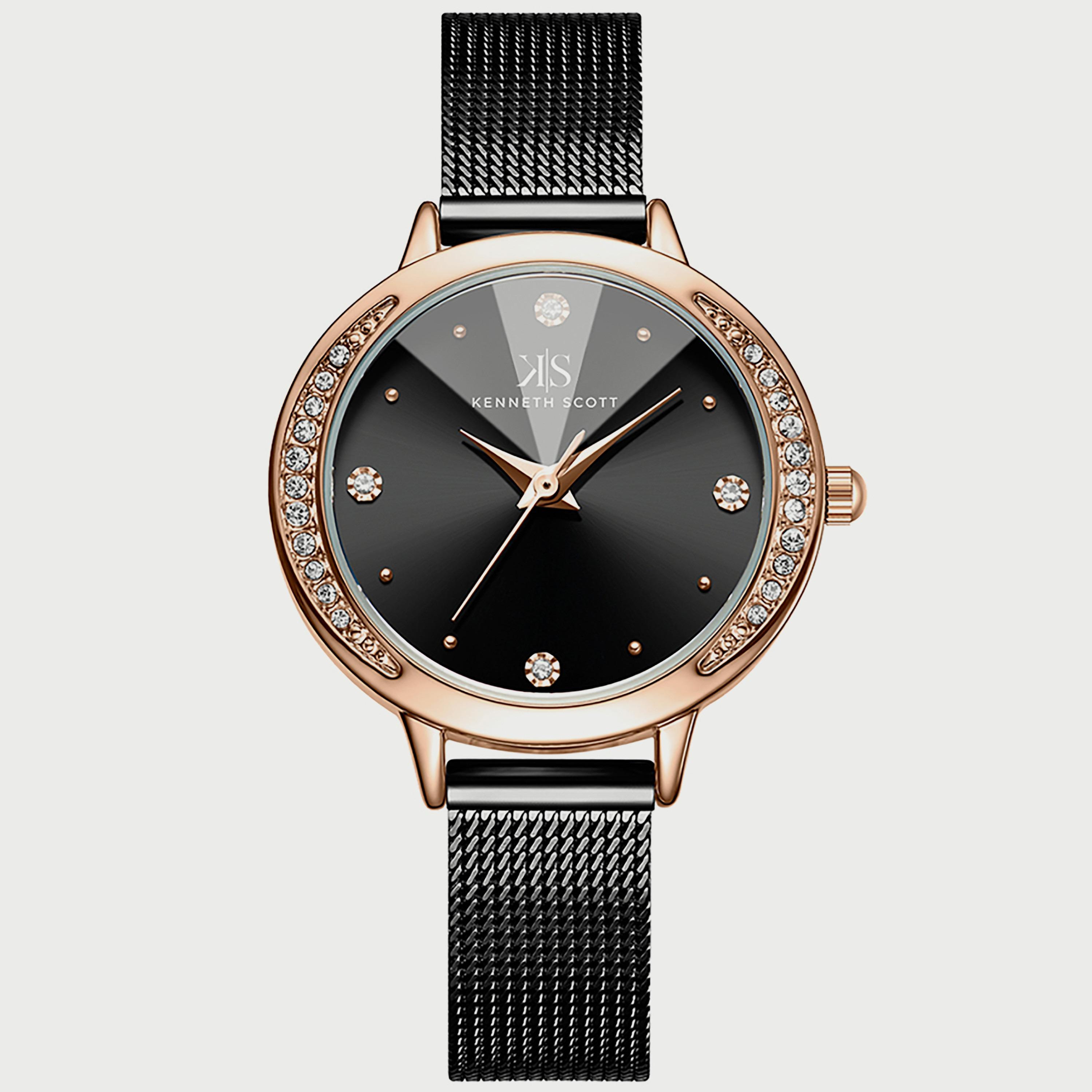 Kenneth Scott Women's Black Analog Stainless Steel Strap Watch K22523-RMBB-women-watchesandjewellery-watches-image-1
