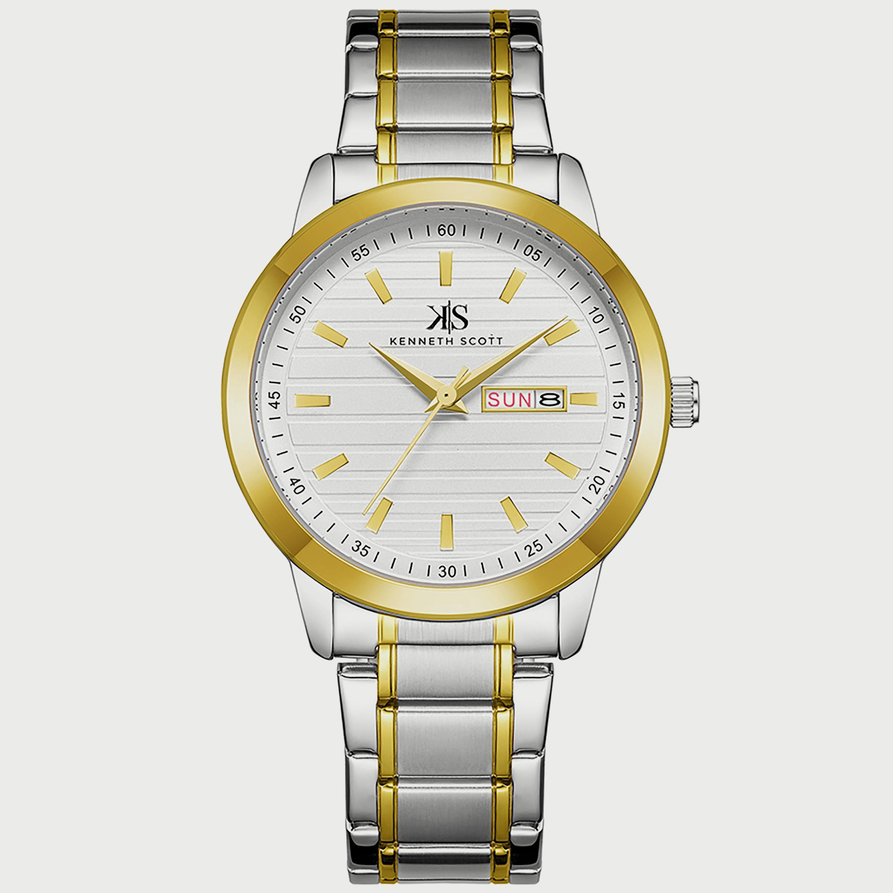 K22027-TBTW "ساعة" أنالوج فضية وذهبية بسوار ستانلس ستيل من كينيث سكوت للرجال -men-watchesandjewellery-watches-image-1
