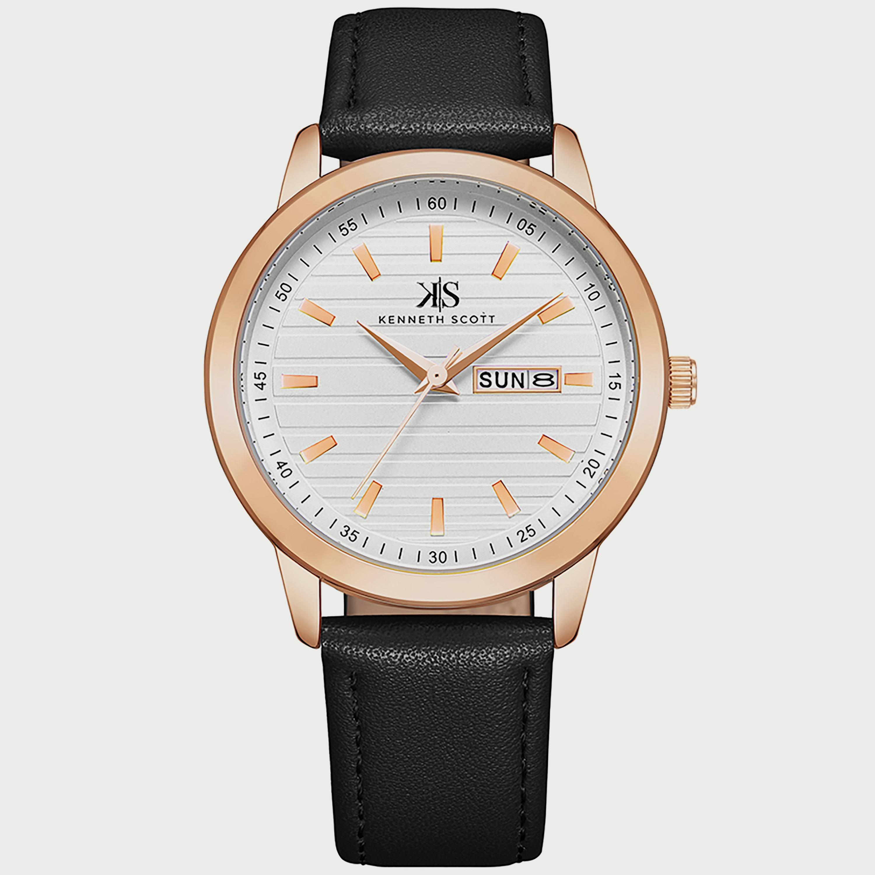 Kenneth Scott Men's Black Analog Polyurethane Strap Watch K22027-RLBW | 40 MM-men-watchesandjewellery-watches-image-1