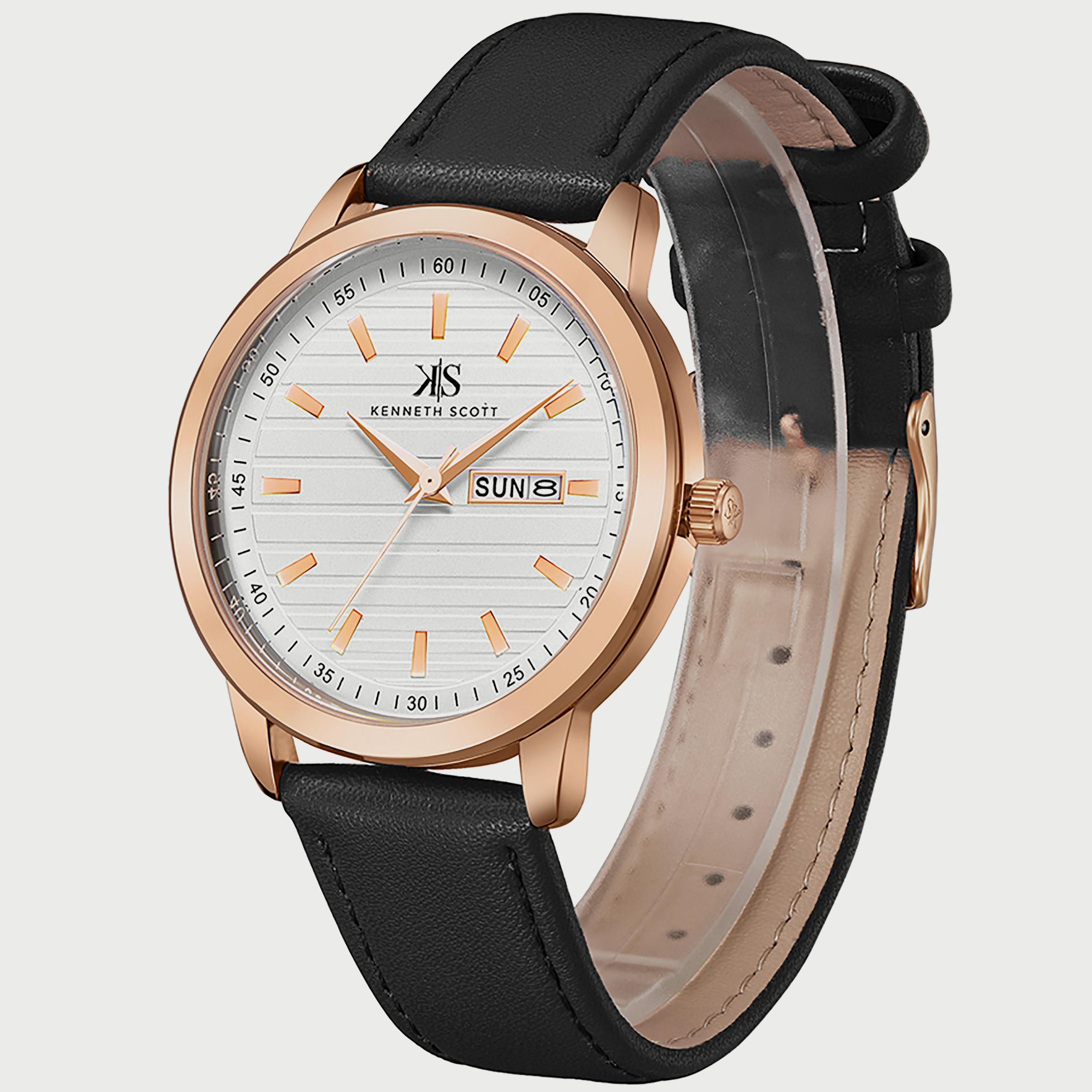 Kenneth Scott Men's Black Analog Polyurethane Strap Watch K22027-RLBW | 40 MM-men-watchesandjewellery-watches-image-2