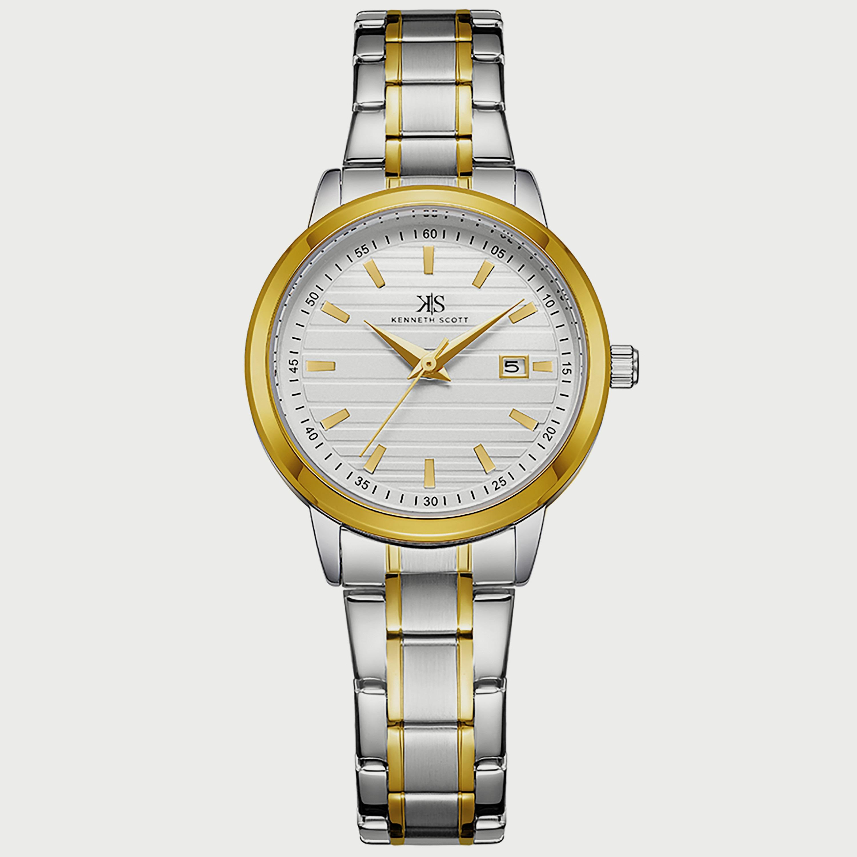 K22527-TBTW "ساعة" أنالوج فضية وذهبية بسوار ستانلس ستيل من كينيث سكوت للنساء -women-watchesandjewellery-watches-image-1