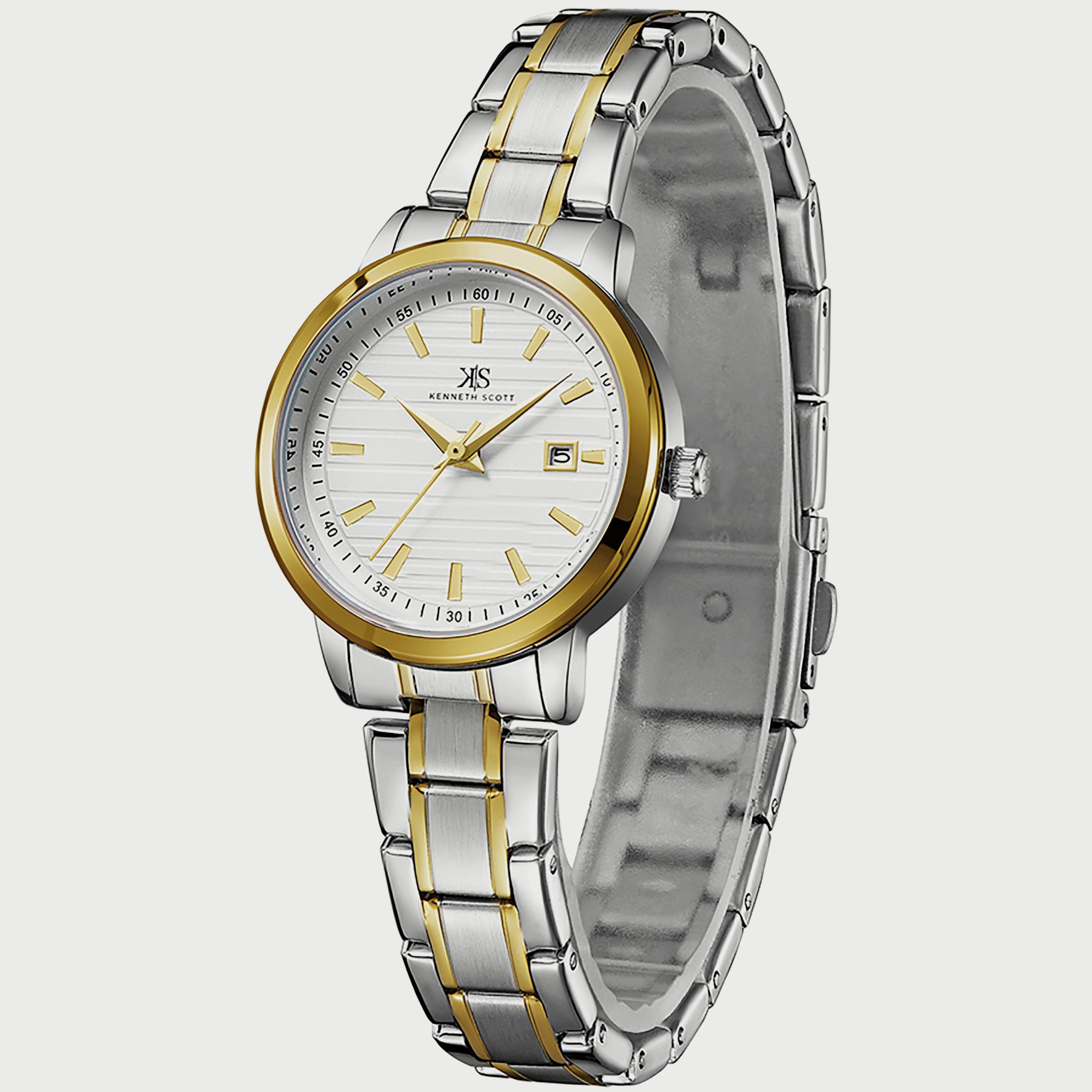 K22527-TBTW "ساعة" أنالوج فضية وذهبية بسوار ستانلس ستيل من كينيث سكوت للنساء -women-watchesandjewellery-watches-image-2