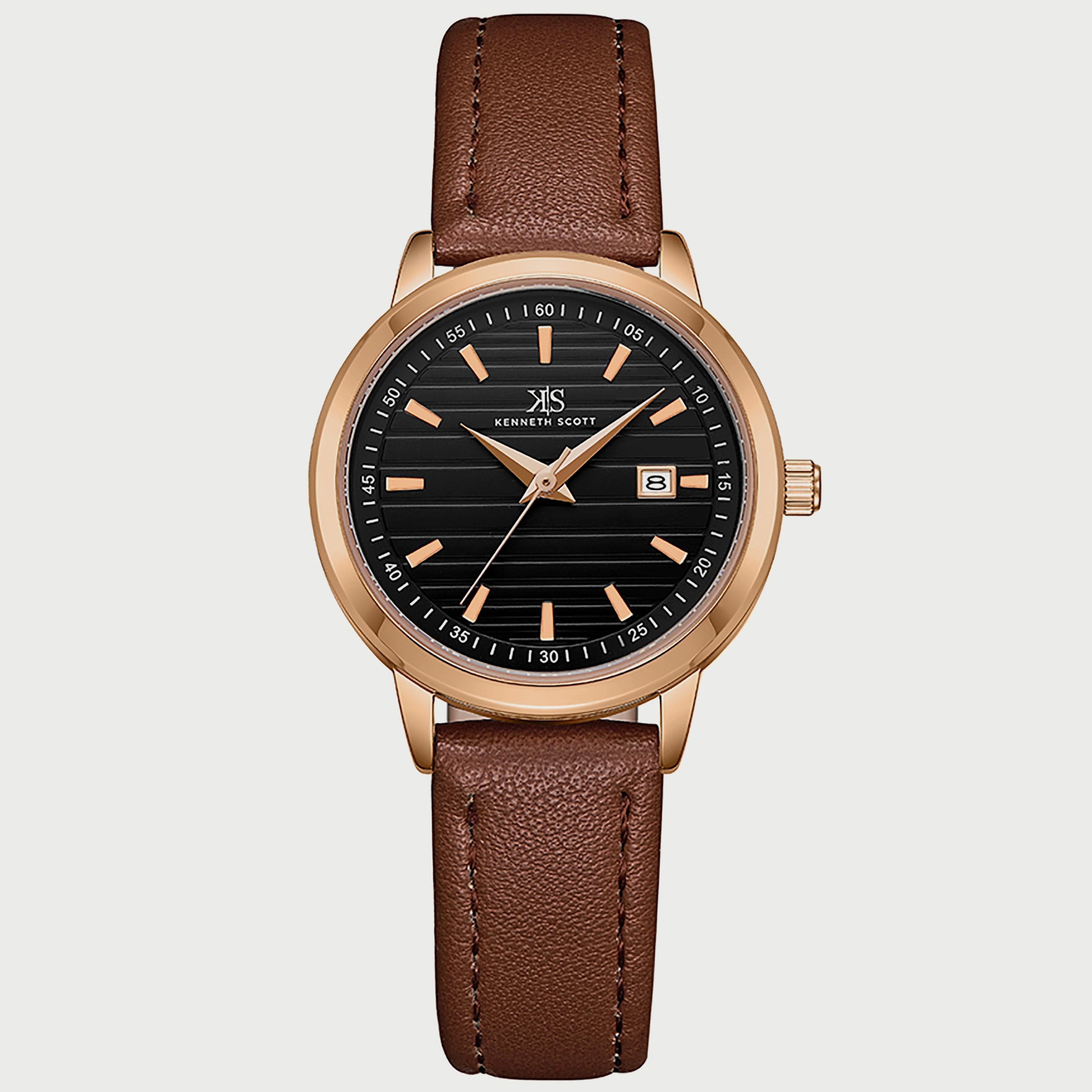 K22527-RLDB "ساعة" أنالوج بسوار بولي يوريثين مع لون بني للنساء من كينيث سكوت -women-watchesandjewellery-watches-image-1