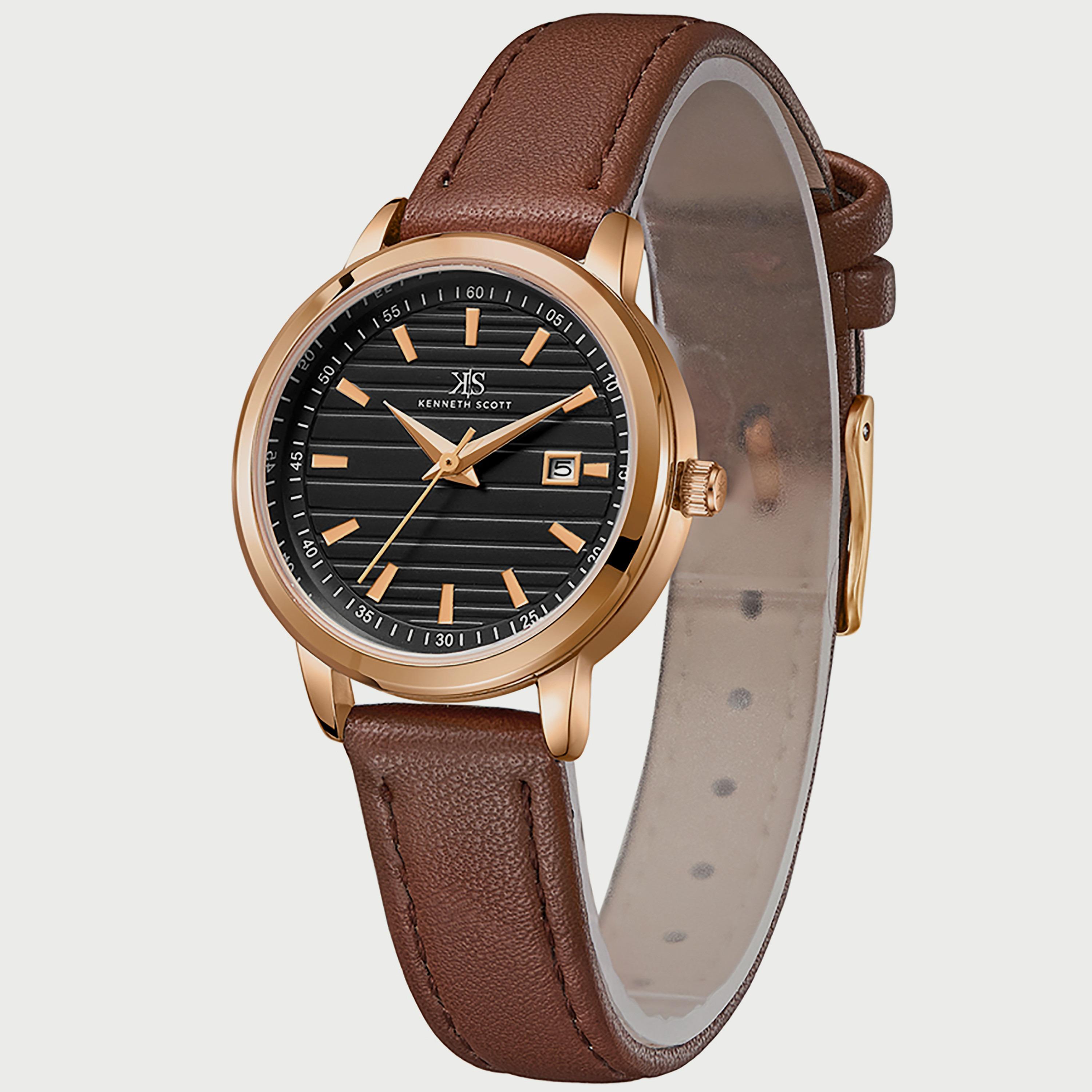 K22527-RLDB "ساعة" أنالوج بسوار بولي يوريثين مع لون بني للنساء من كينيث سكوت -women-watchesandjewellery-watches-image-2