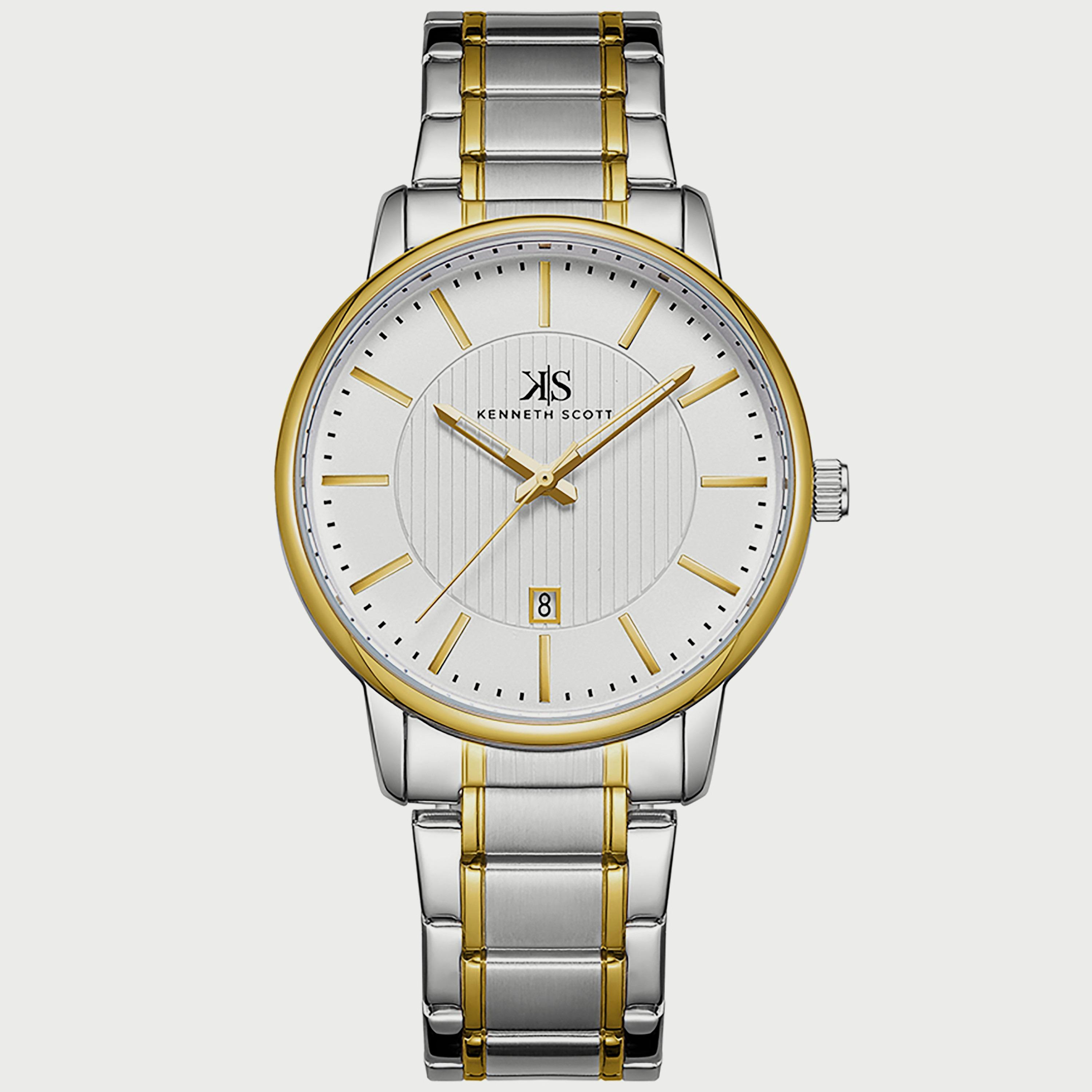 K22028-TBTW "ساعة" أنالوج فضية وذهبية بسوار ستانلس ستيل من كينيث سكوت للرجال -men-watchesandjewellery-watches-image-1
