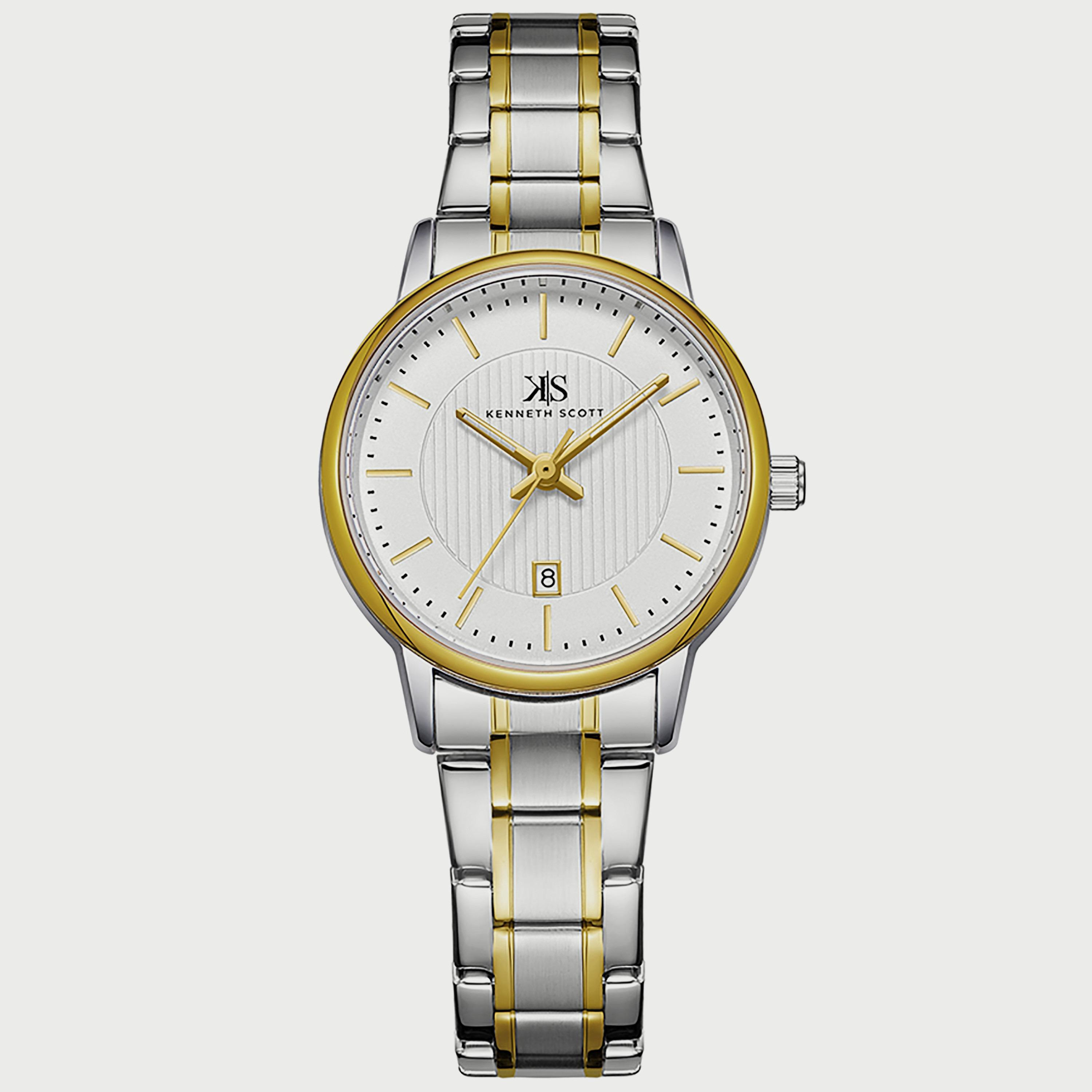 K22528-TBTW "ساعة" أنالوج فضية وذهبية بسوار ستانلس ستيل من كينيث سكوت للنساء -women-watchesandjewellery-watches-image-1