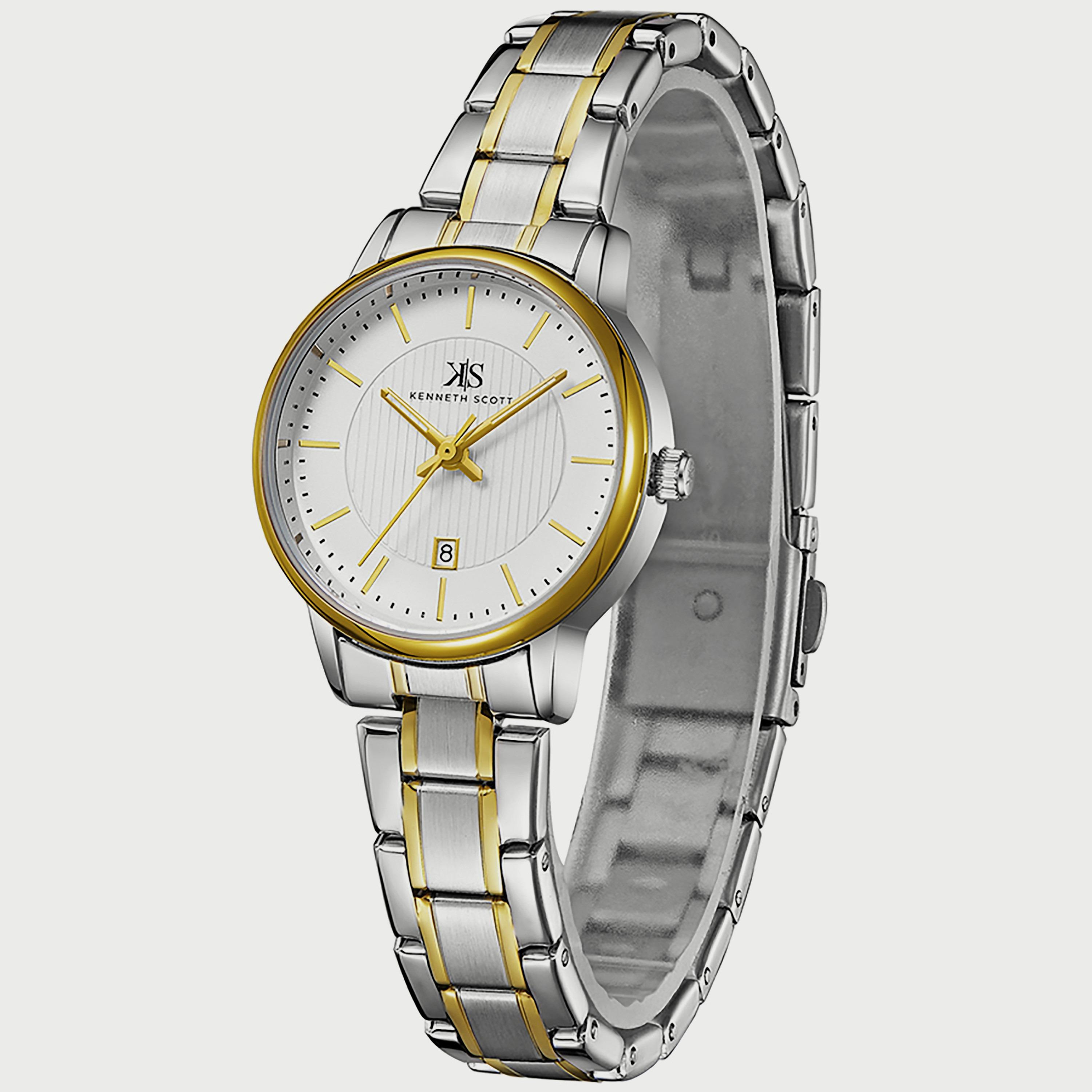 K22528-TBTW "ساعة" أنالوج فضية وذهبية بسوار ستانلس ستيل من كينيث سكوت للنساء -women-watchesandjewellery-watches-image-2
