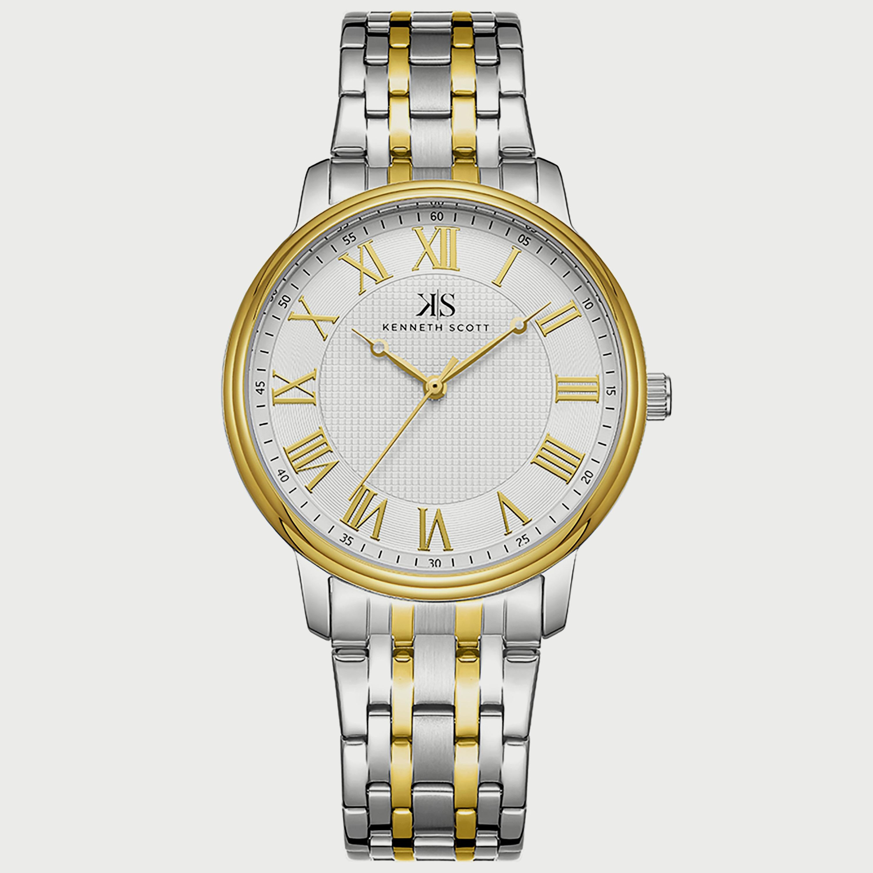K22029-TBTW "ساعة" أنالوج فضية وذهبية بسوار ستانلس ستيل من كينيث سكوت للرجال -men-watchesandjewellery-watches-image-1