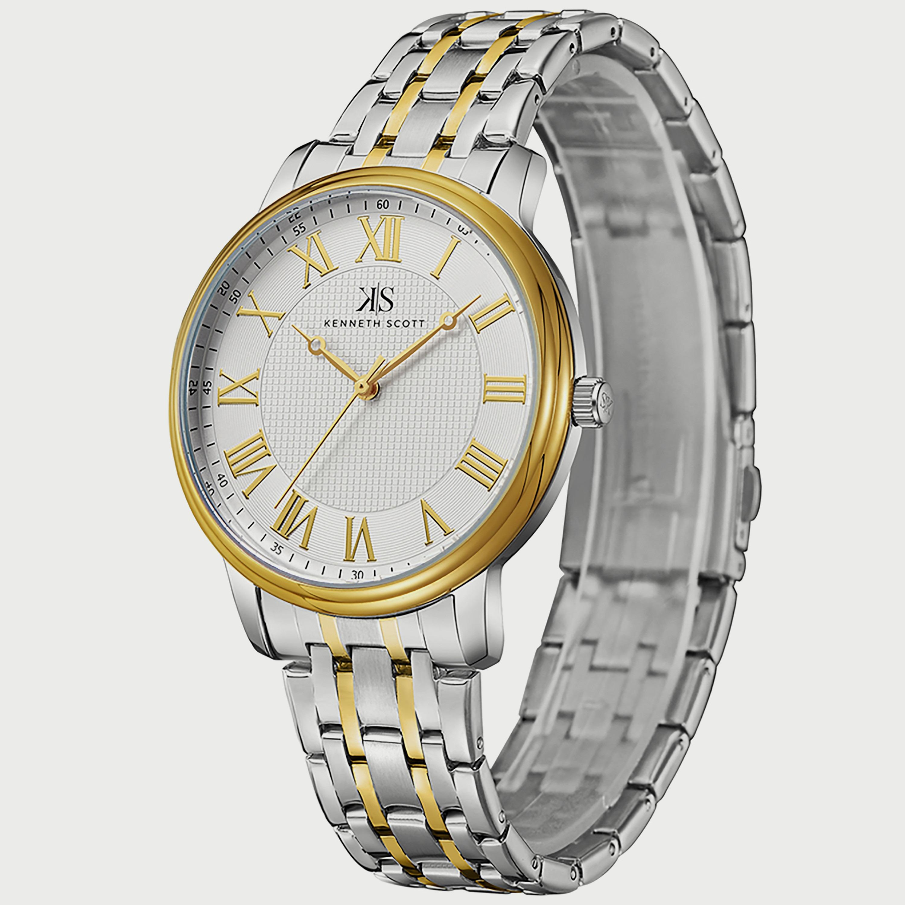 K22029-TBTW "ساعة" أنالوج فضية وذهبية بسوار ستانلس ستيل من كينيث سكوت للرجال -men-watchesandjewellery-watches-image-2