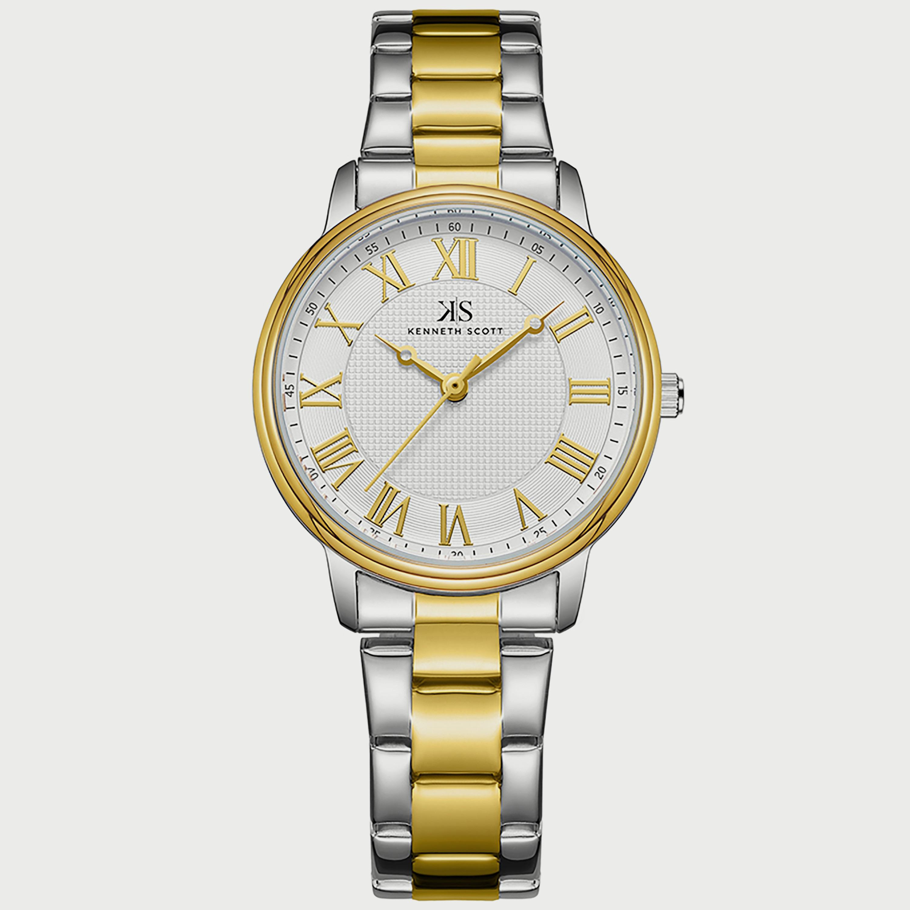 K22529-TBTW "ساعة" أنالوج فضية وذهبية بسوار ستانلس ستيل من كينيث سكوت للنساء -women-watchesandjewellery-watches-image-1