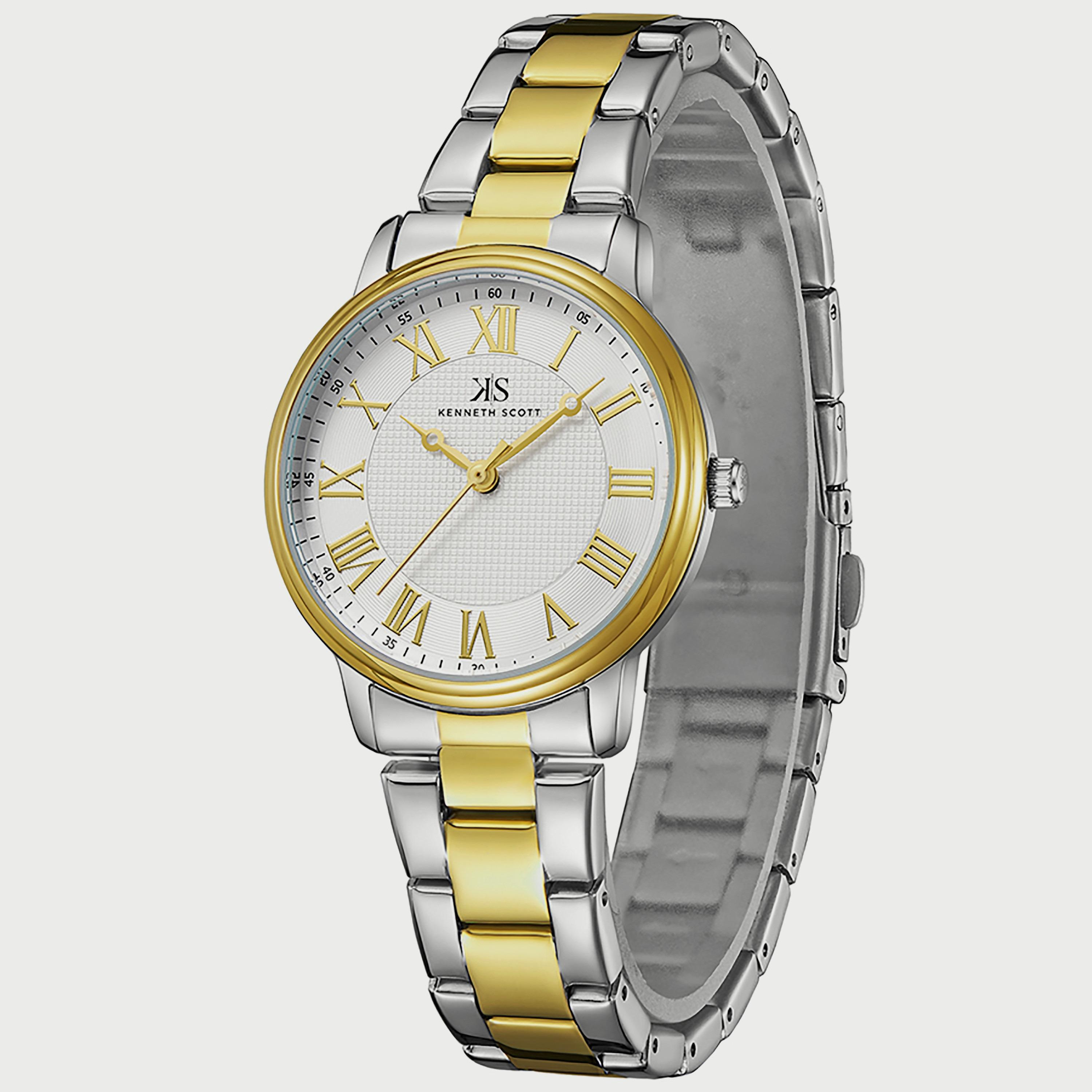 K22529-TBTW "ساعة" أنالوج فضية وذهبية بسوار ستانلس ستيل من كينيث سكوت للنساء -women-watchesandjewellery-watches-image-2