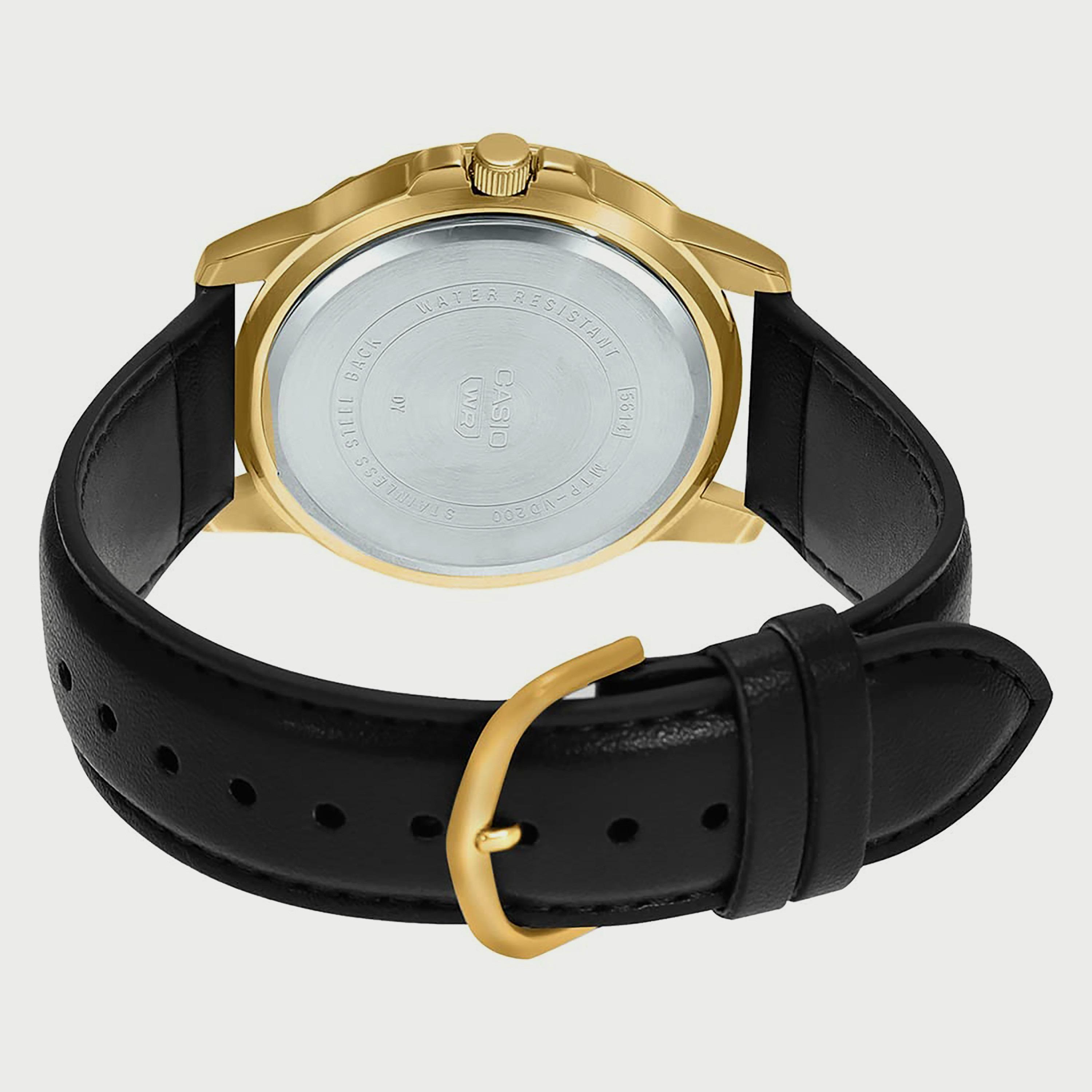 Casio Men's Black Analog Leather Strap Watch - MTP-VD200GL-1BUDF-men-watchesandjewellery-watches-image-3