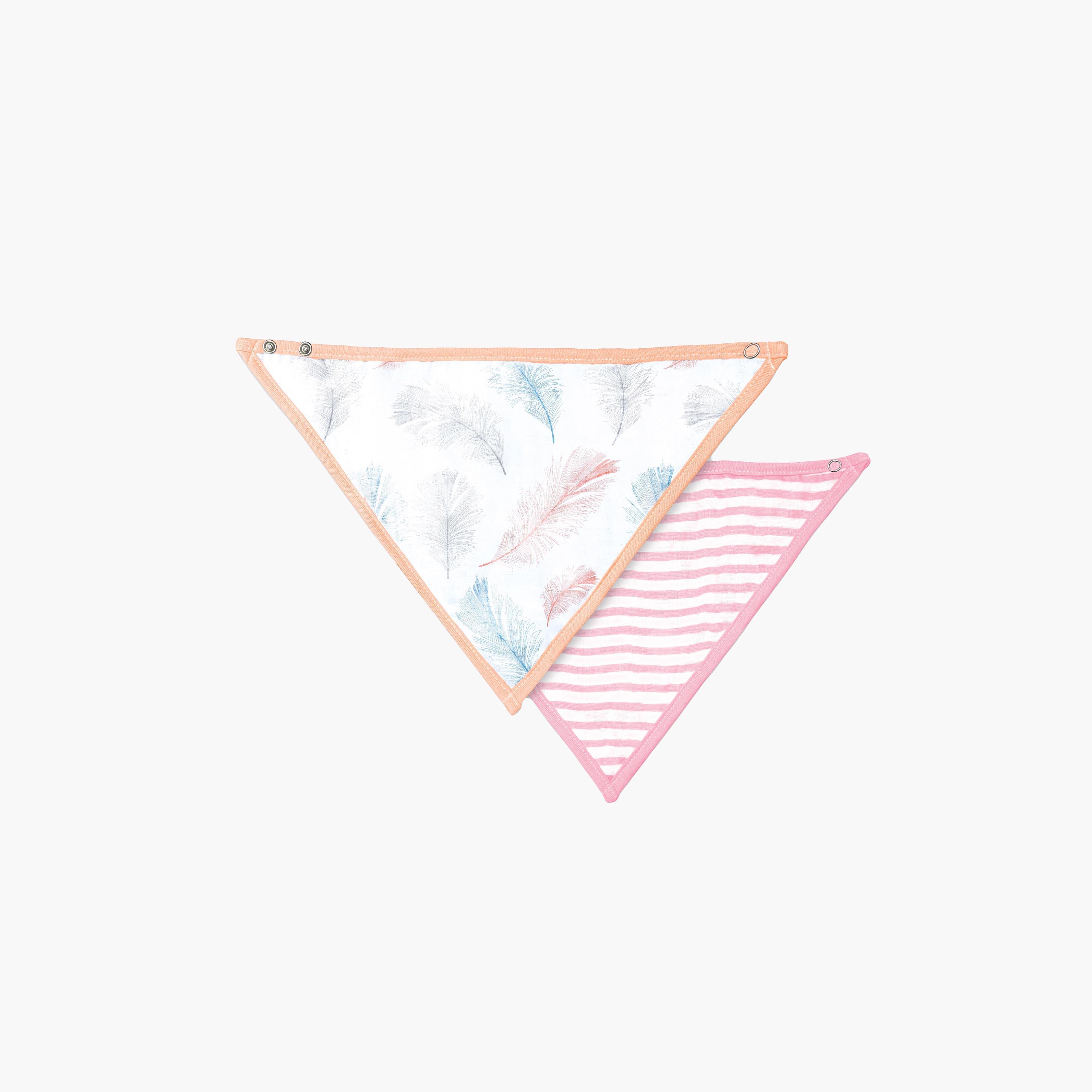 Moon Feather and Striped Print Organic Muslin Bib - Set of 2-baby-feeding-bibs-image-1