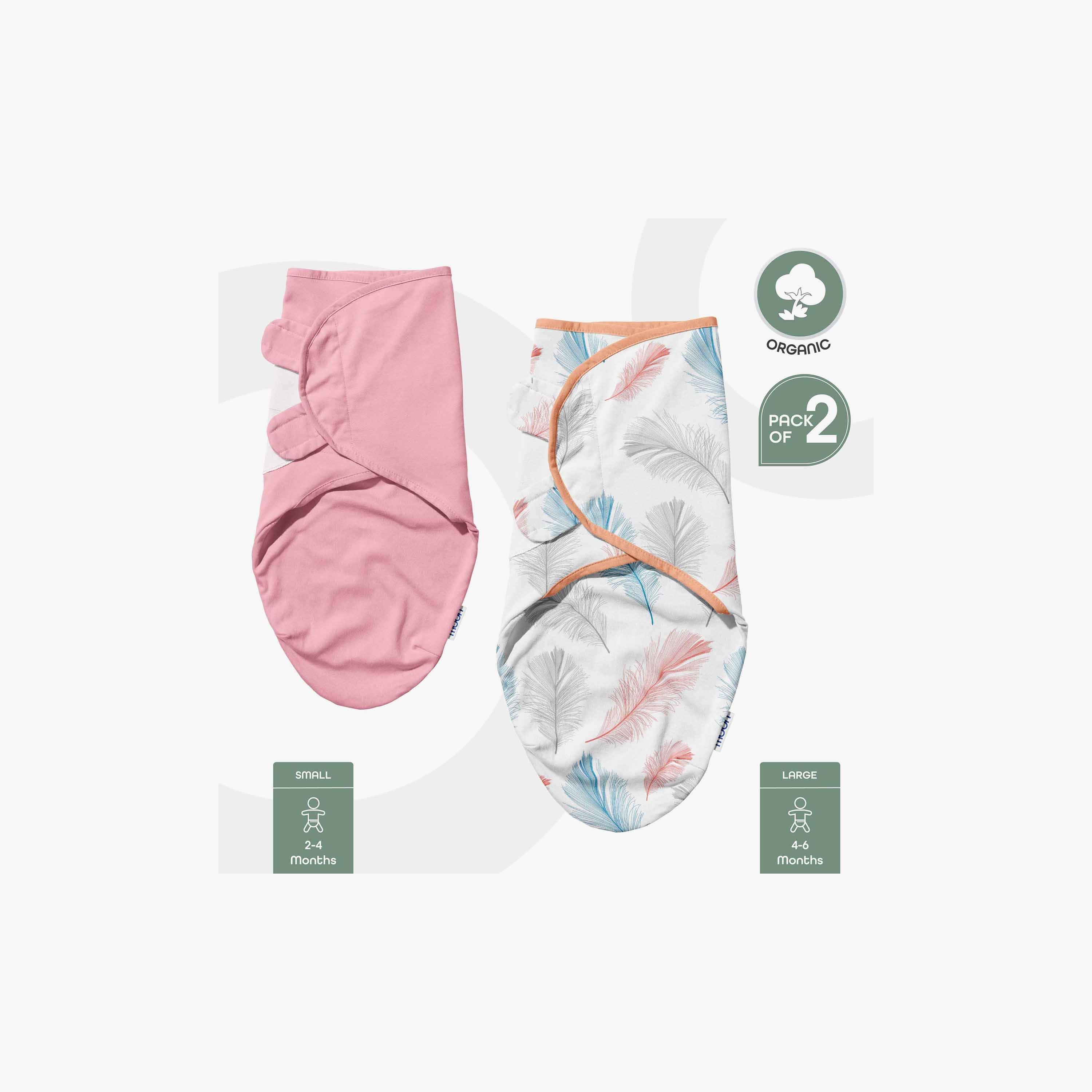 قماط عضوي بشريط إغلاق لاصق من مون - طقم من قطعتين-baby-nursery-blanketsandswaddles-swaddlesandsleepingbags-image-2