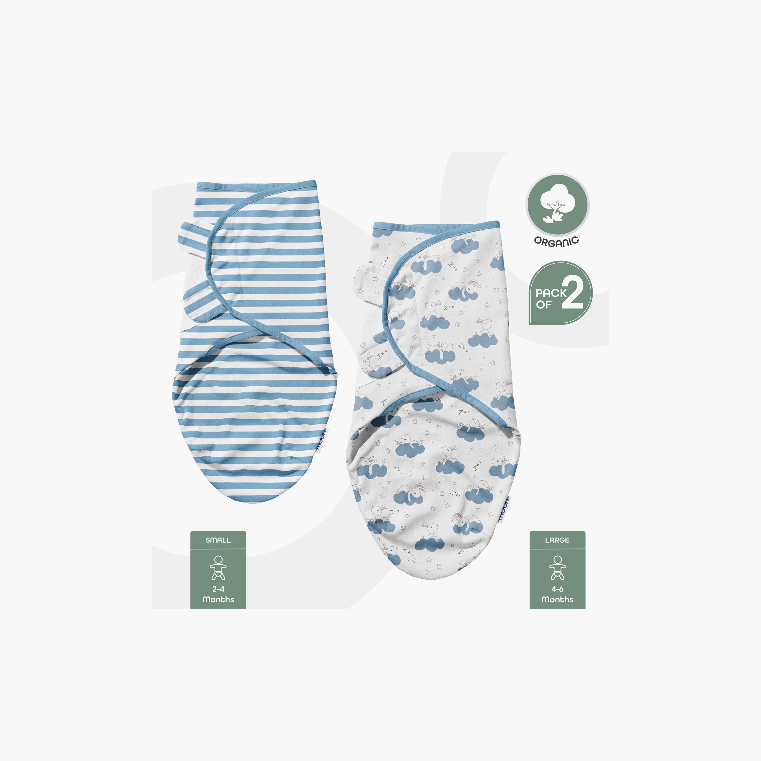 Moon Printed Organic Swaddle Wrap with Hook and Loop Closure - Set of 2-baby-nursery-blanketsandswaddles-swaddlesandsleepingbags-image-2