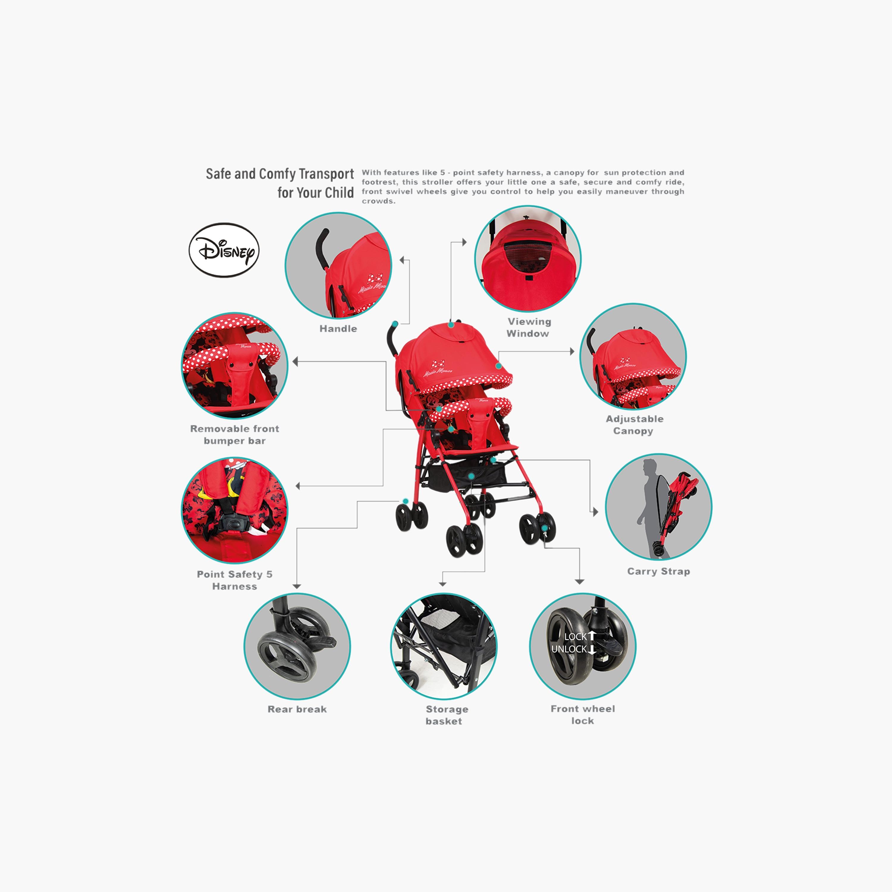Disney Minnie Mouse Print Buggy Baby Stroller with Canopy-baby-gear-strollersandprams-strollers-image-3