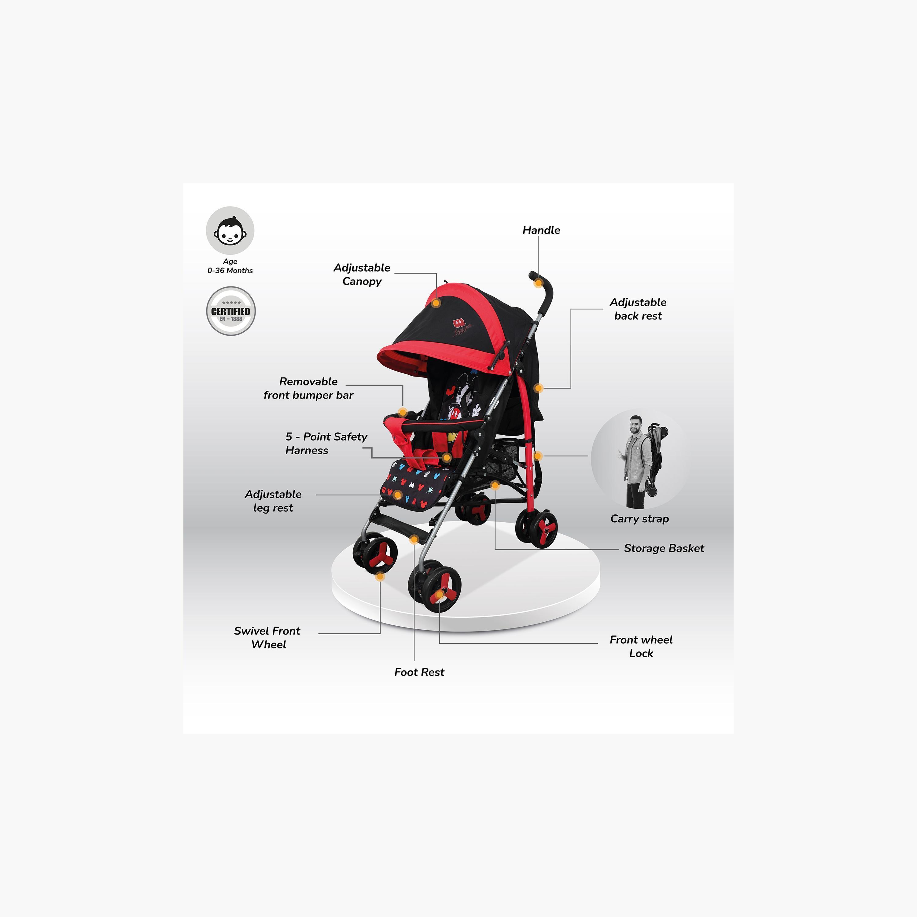 عربة أطفال باجي بطبعات ميكي ماوس مع مظلة من ديزني-baby-gear-strollersandprams-strollers-image-2