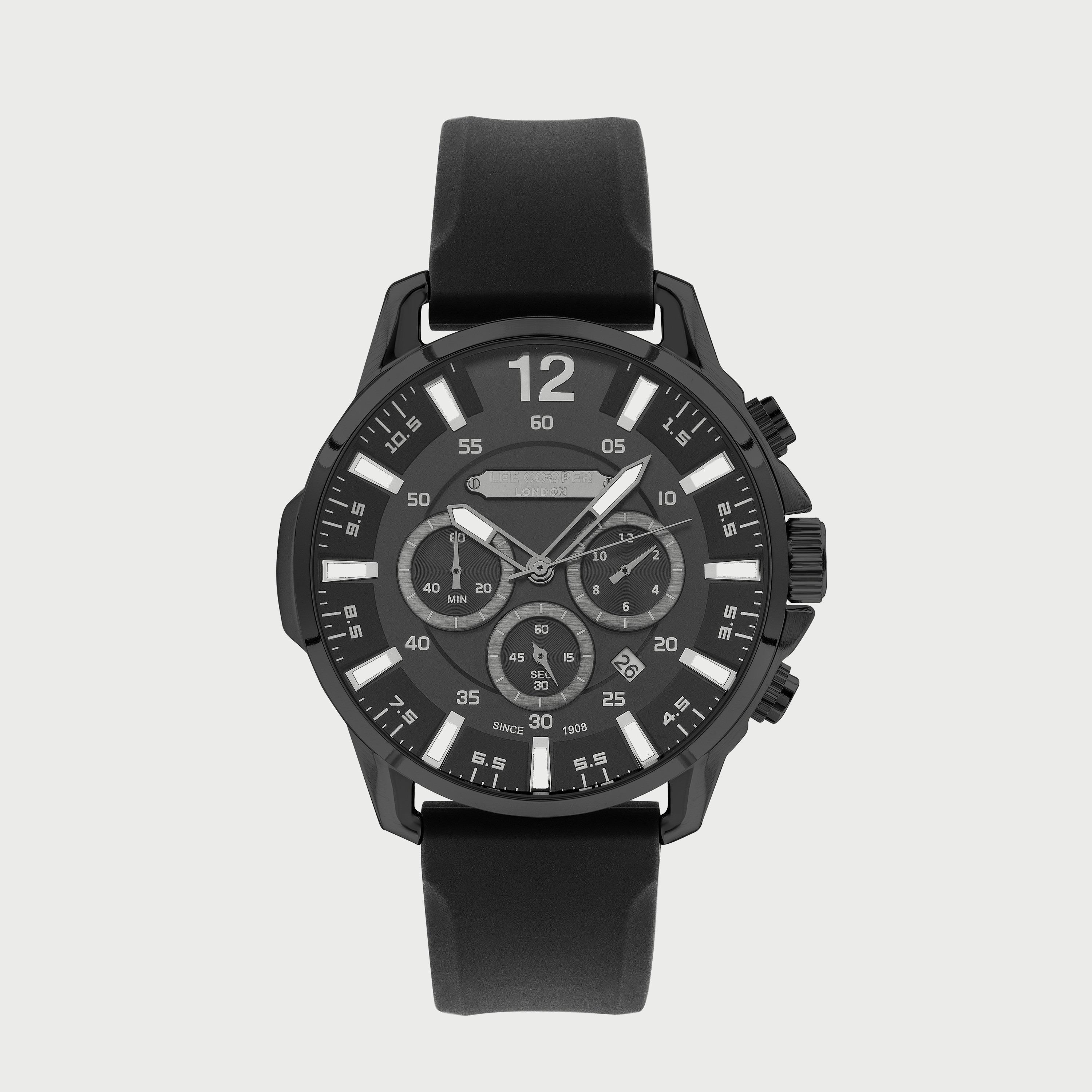  LC07429.657 "ساعة" كرونوغراف بسوار سيليكون اسود للرجال من لي كوبر-men-watchesandjewellery-watches-image-1