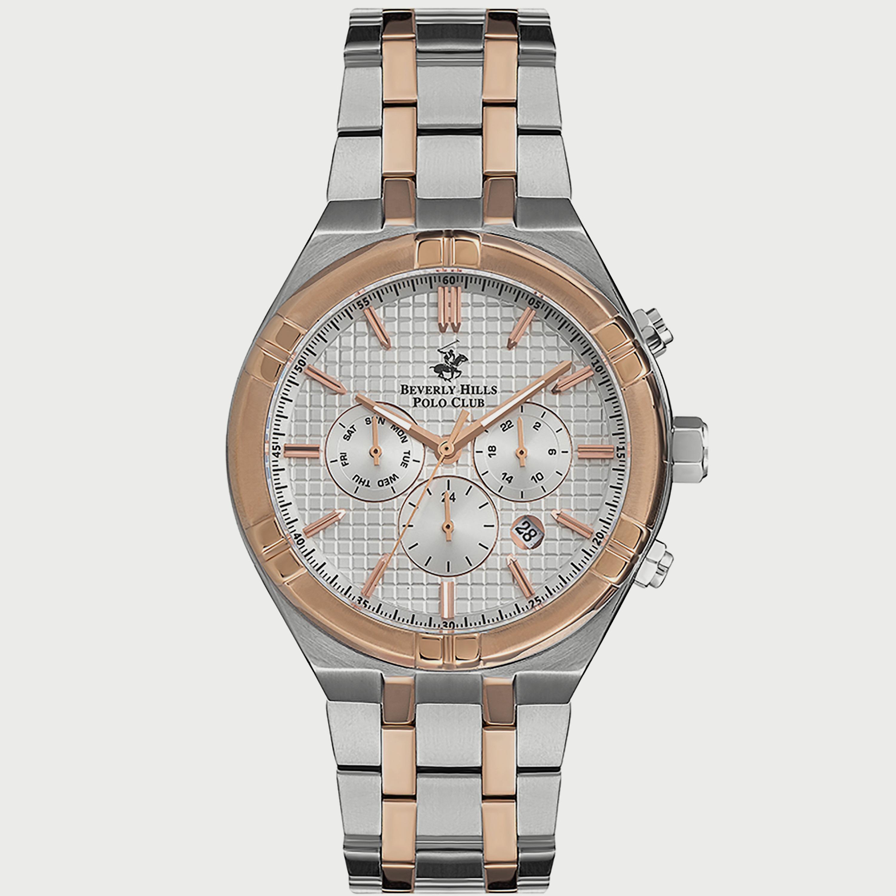  BP3273X.530 "ساعة" بيفرلي هيلز بولو كلوب بعقارب وسوار معدني فضي وذهبي وردي كرونوغراف للرجال-men-watchesandjewellery-watches-image-1