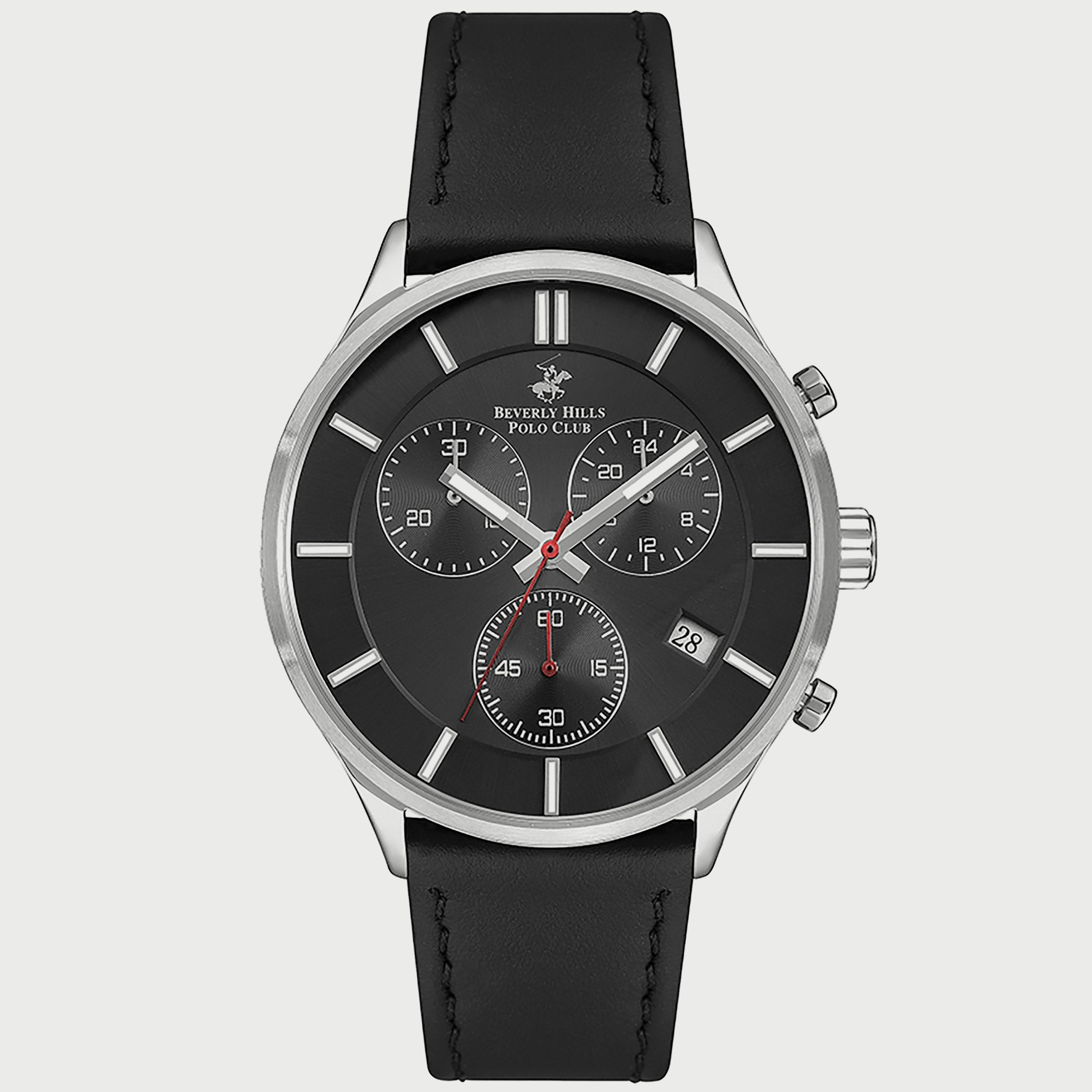  BP3280X.351 "ساعة" كرونوغراف من بيفرلي هيلز بولو كلوب بعقارب وسوار جلدي أسود للرجال-men-watchesandjewellery-watches-image-1