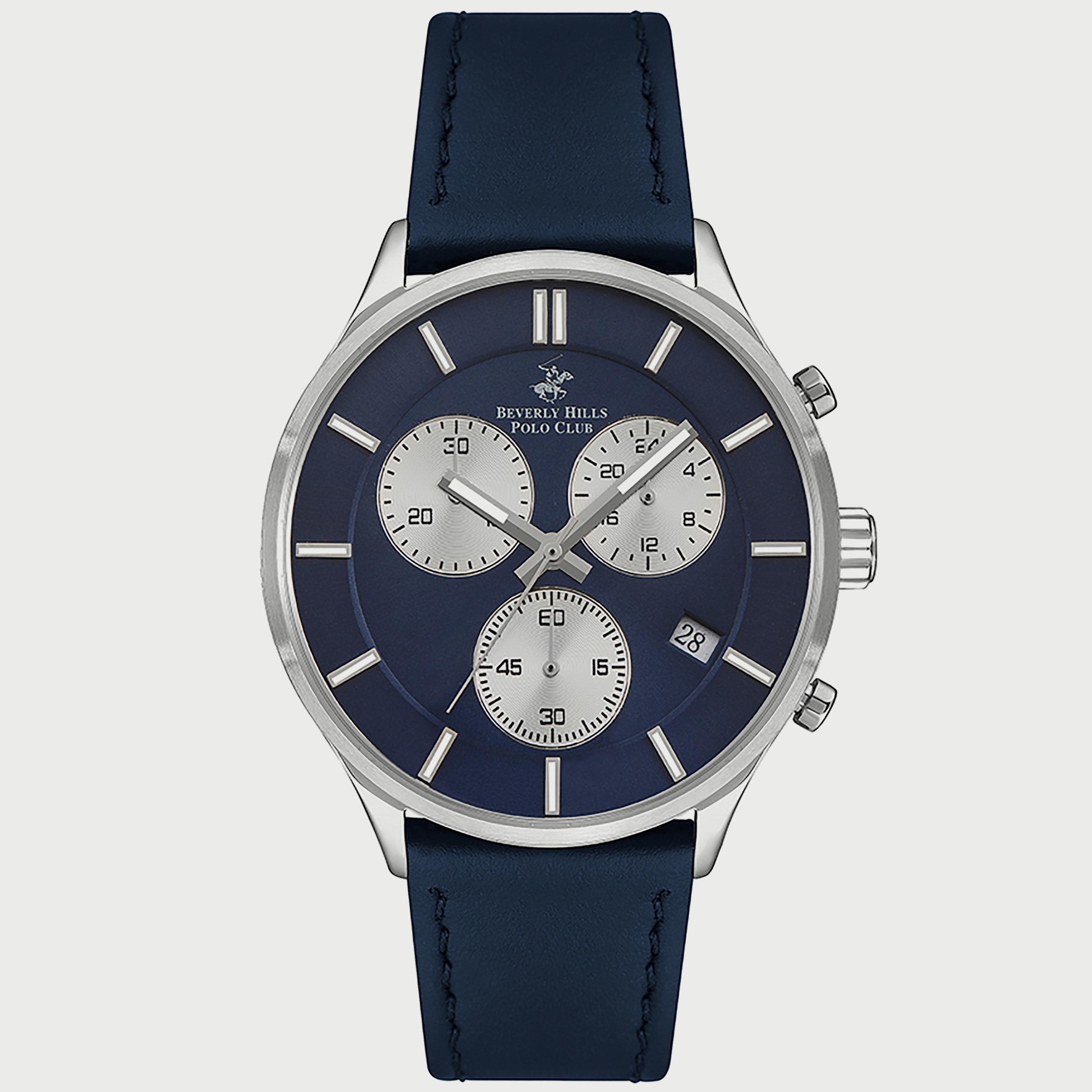  BP3280X.399 "ساعة" كرونوغراف من بيفرلي هيلز بولو كلوب بعقارب وسوار جلدي ازرق للرجال-men-watchesandjewellery-watches-image-1