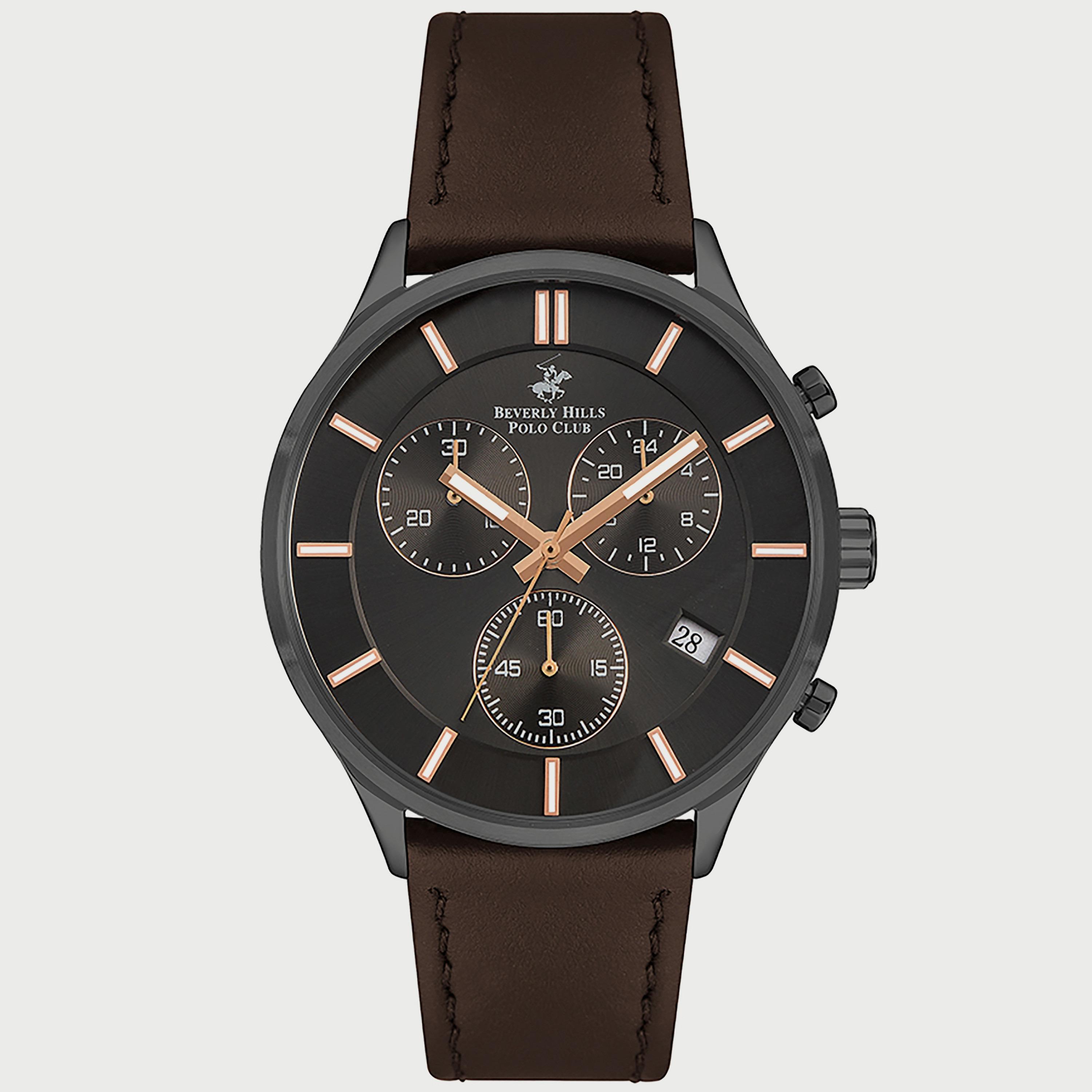  BP3280X.062 "ساعة" كرونوغراف من بيفرلي هيلز بولو كلوب بعقارب وسوار جلدي بني للرجال-men-watchesandjewellery-watches-image-1