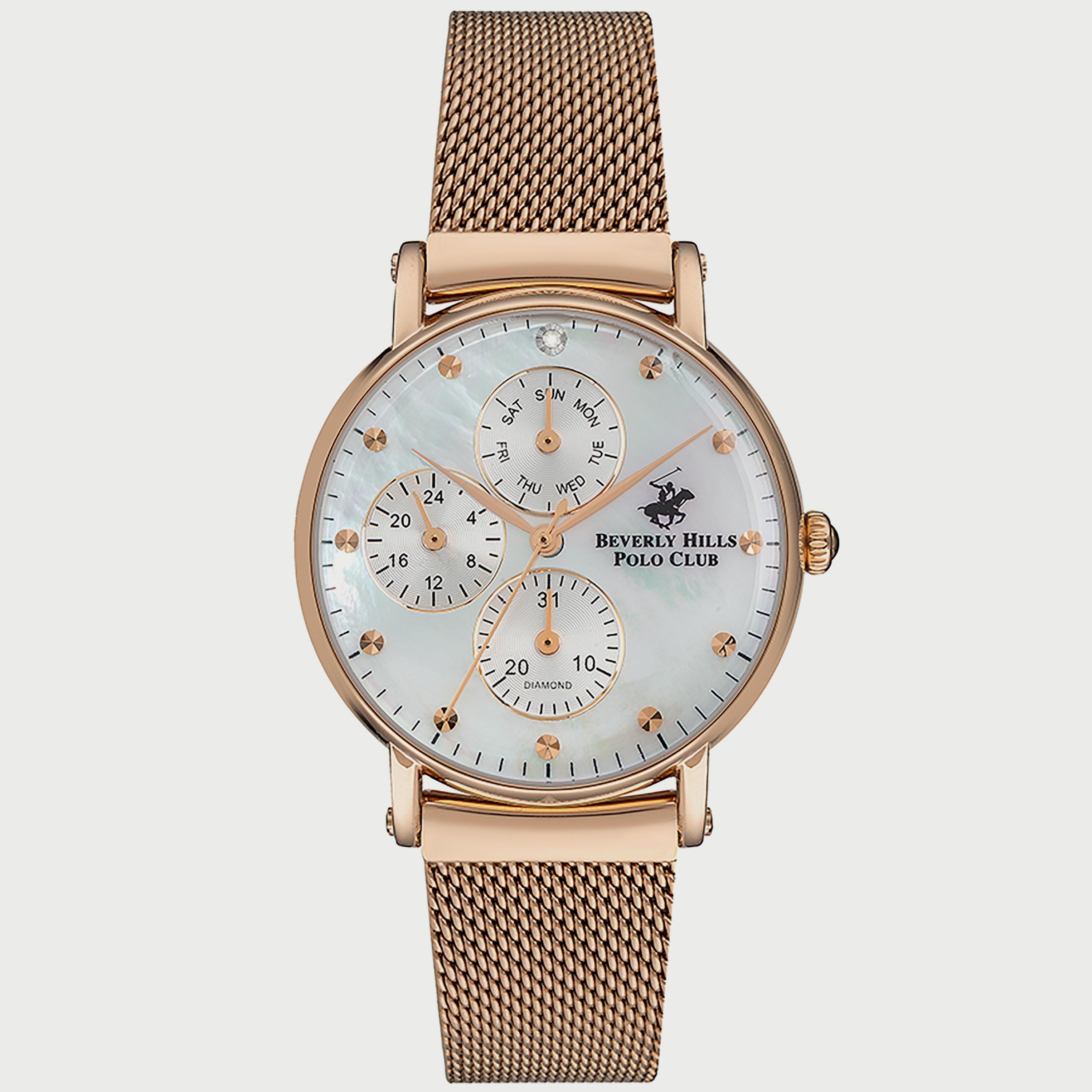  BP3252X.420 "ساعة" أنالوج من بيفرلي هيلز بولو كلوب للنساء بسوار شبكي ذهبي وردي-women-watchesandjewellery-watches-image-1