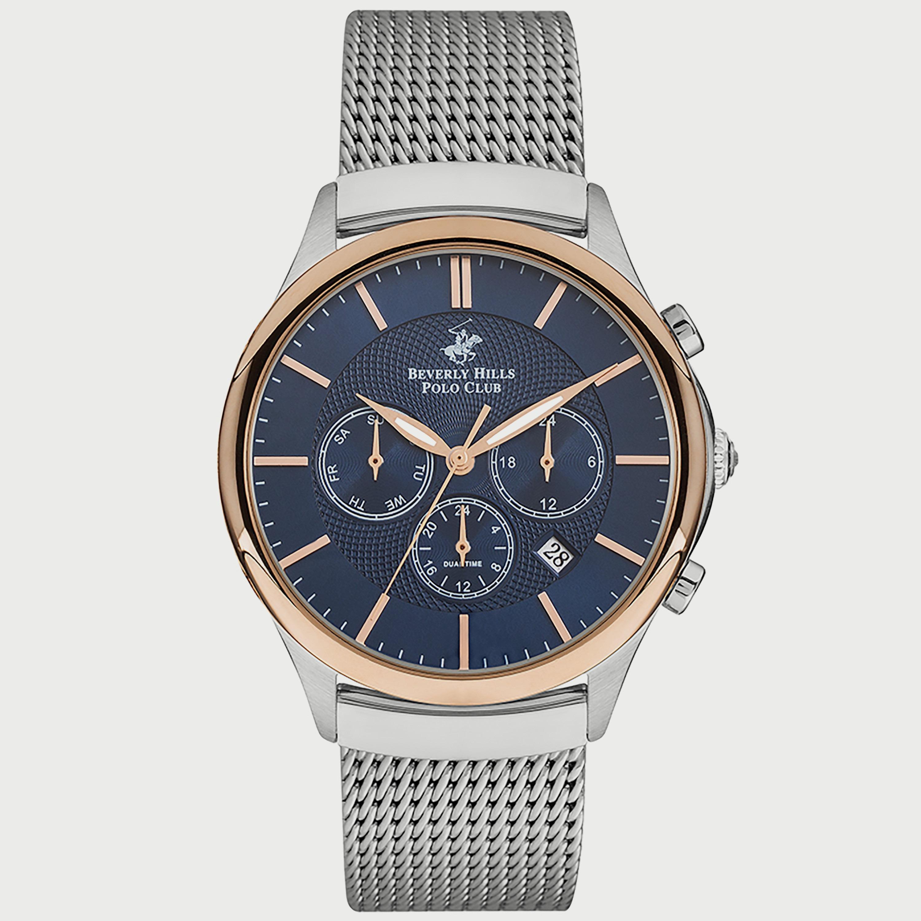  BP3233X.590 "ساعة" كرونوغراف من بيفرلي هيلز بولو كلوب بعقارب وسوار شبكي رمادي للرجال-men-watchesandjewellery-watches-image-1