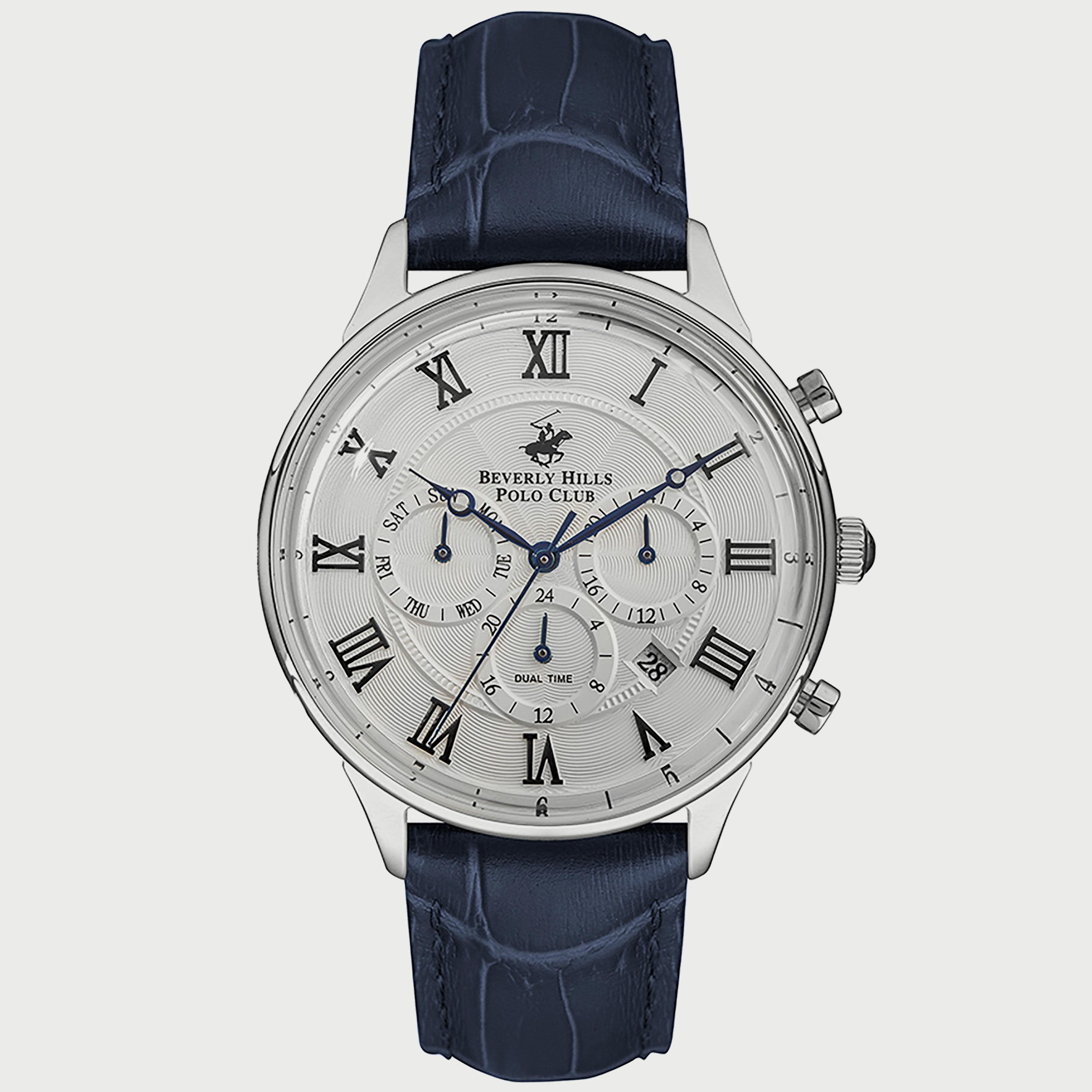  BP3238X.339 "ساعة" كرونوغراف من بيفرلي هيلز بولو كلوب بعقارب وسوار جلدي ازرق للرجال-men-watchesandjewellery-watches-image-1