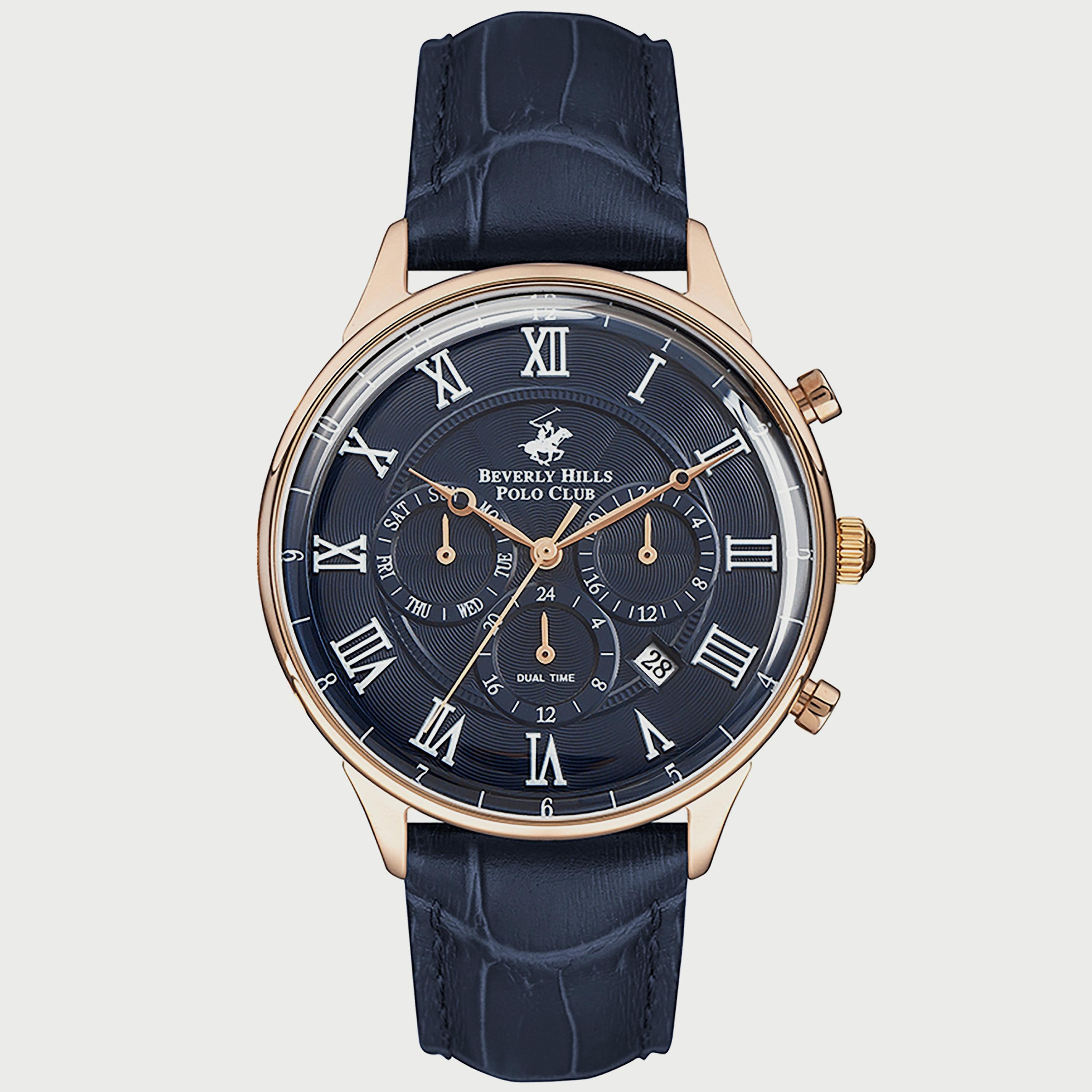  BP3238X.499 "ساعة" كرونوغراف من بيفرلي هيلز بولو كلوب بعقارب وسوار جلدي ازرق للرجال-men-watchesandjewellery-watches-image-1