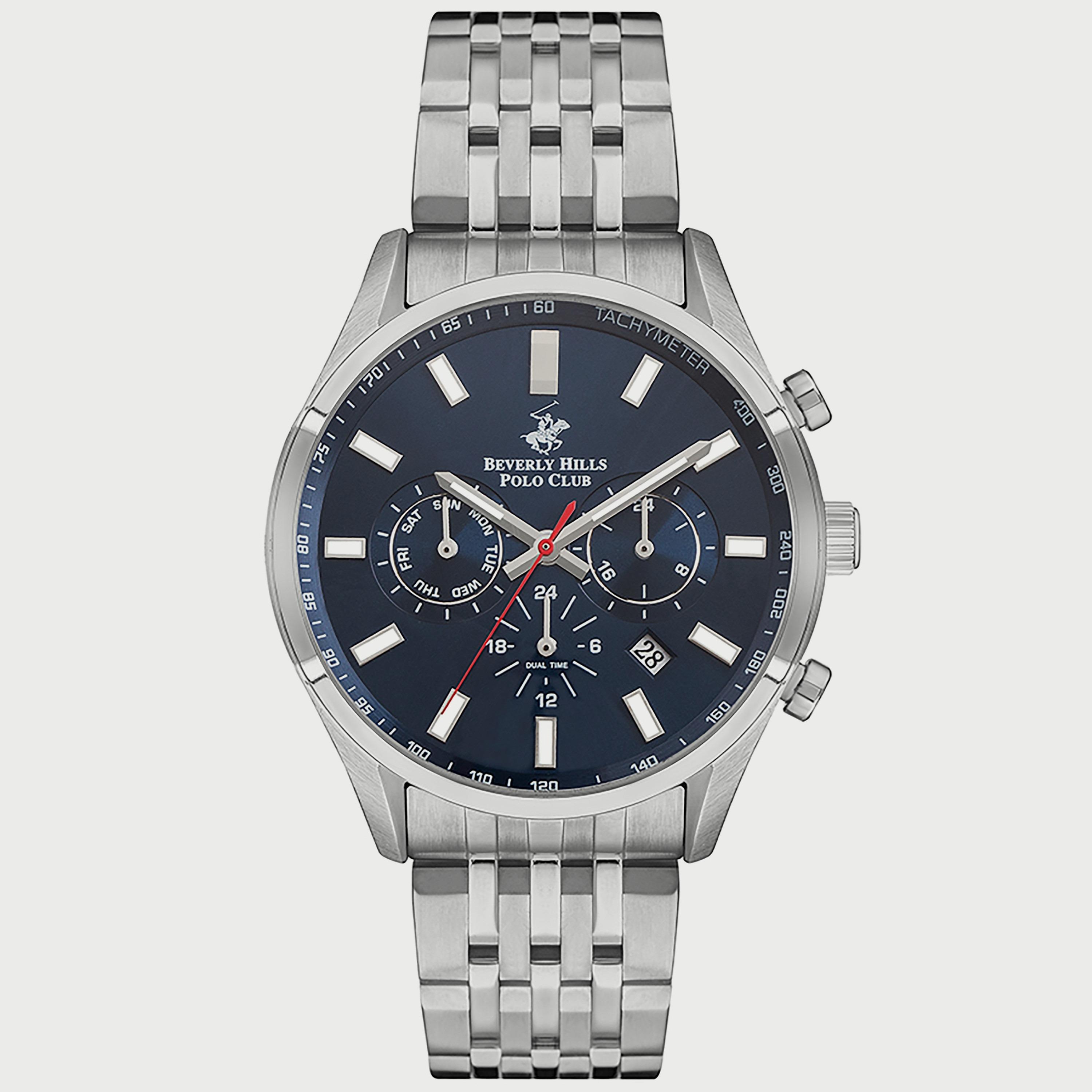  BP3249X.390 "ساعة" كرونوغراف من بيفرلي هيلز بولو كلوب بعقارب وسوار معدني فضي للرجال-men-watchesandjewellery-watches-image-1