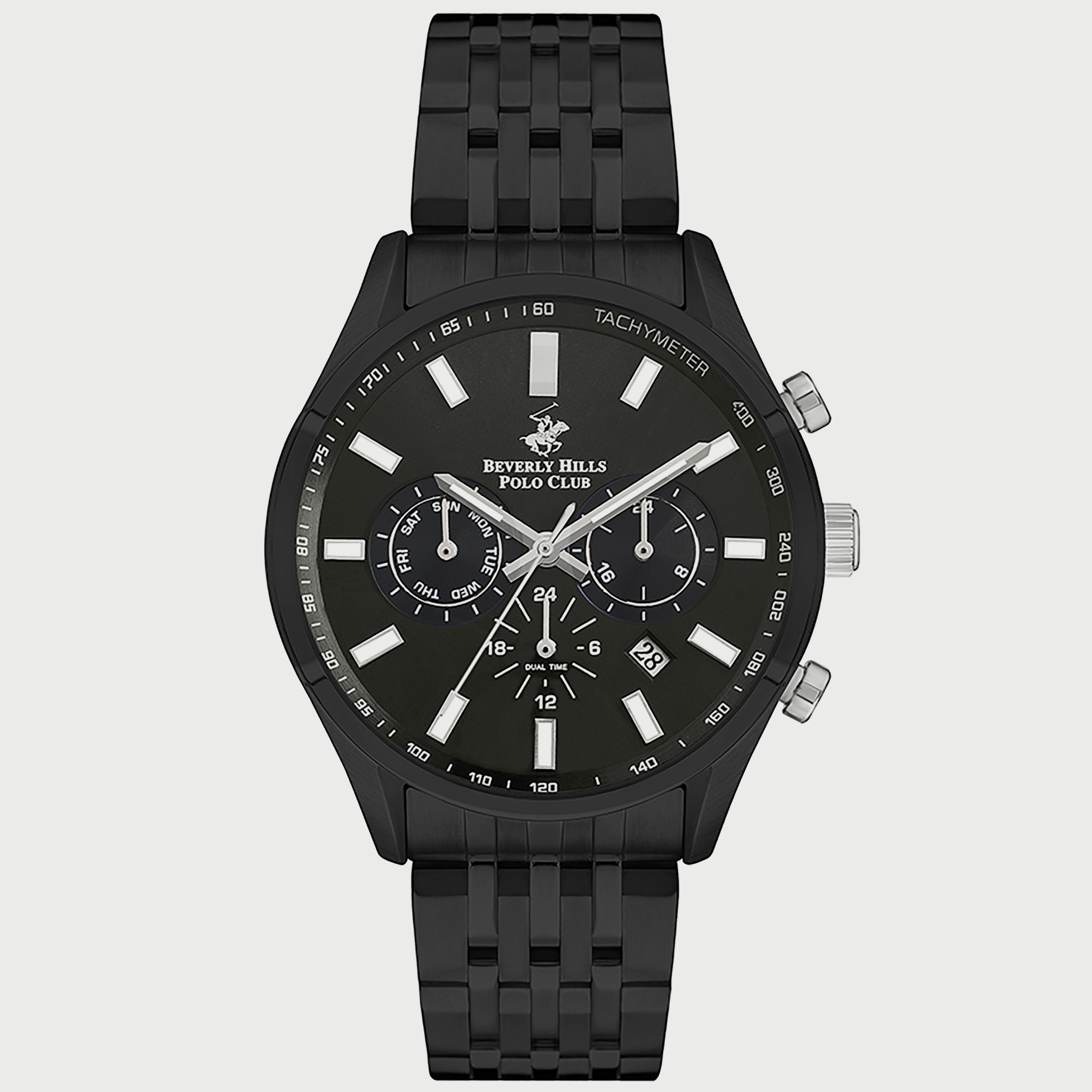  BP3249X.670 "ساعة" كرونوغراف من بيفرلي هيلز بولو كلوب بعقارب وسوار معدني أسود للرجال-men-watchesandjewellery-watches-image-1