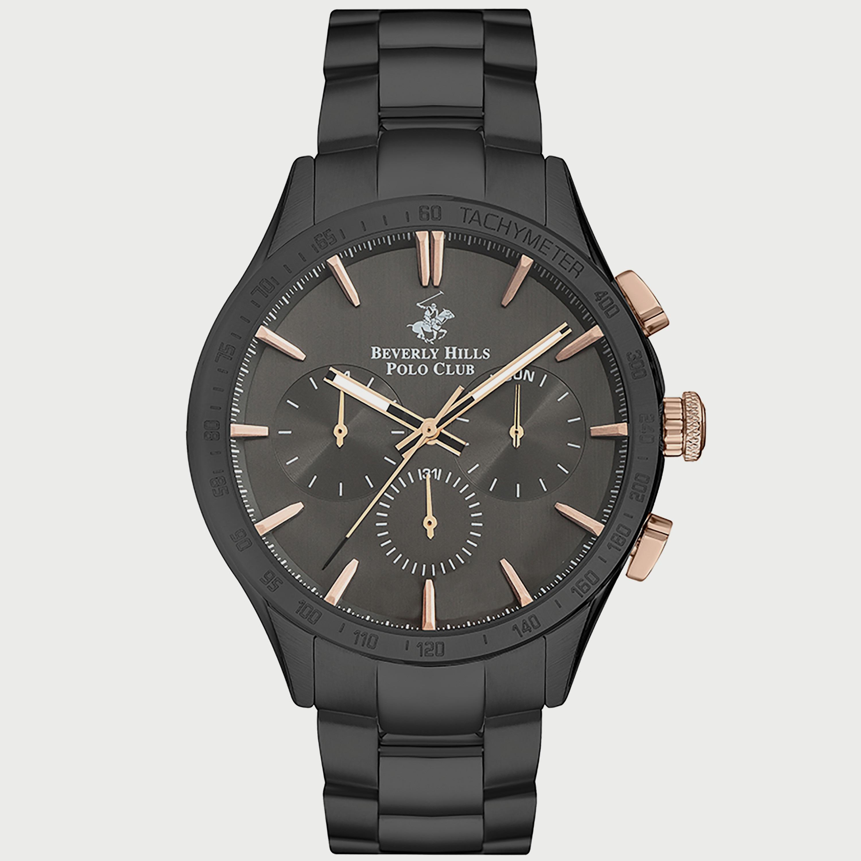  BP3250X.060 "ساعة" كرونوغراف من بيفرلي هيلز بولو كلوب بعقارب وسوار معدني أسود للرجال-men-watchesandjewellery-watches-image-1