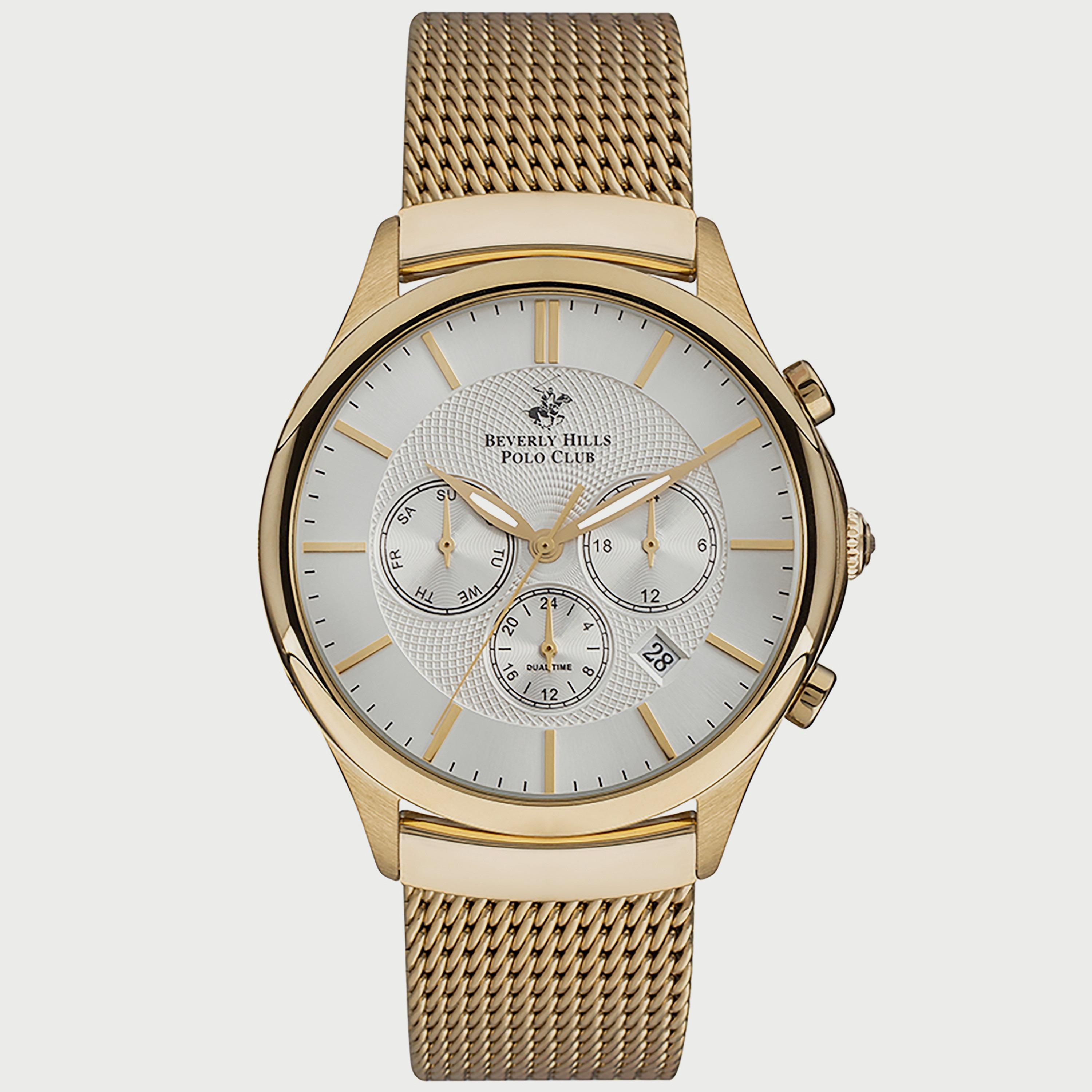  BP3233X.130 "ساعة" كرونوغراف من بيفرلي هيلز بولو كلوب بعقارب وسوار شبكي ذهبي للرجال-men-watchesandjewellery-watches-image-1