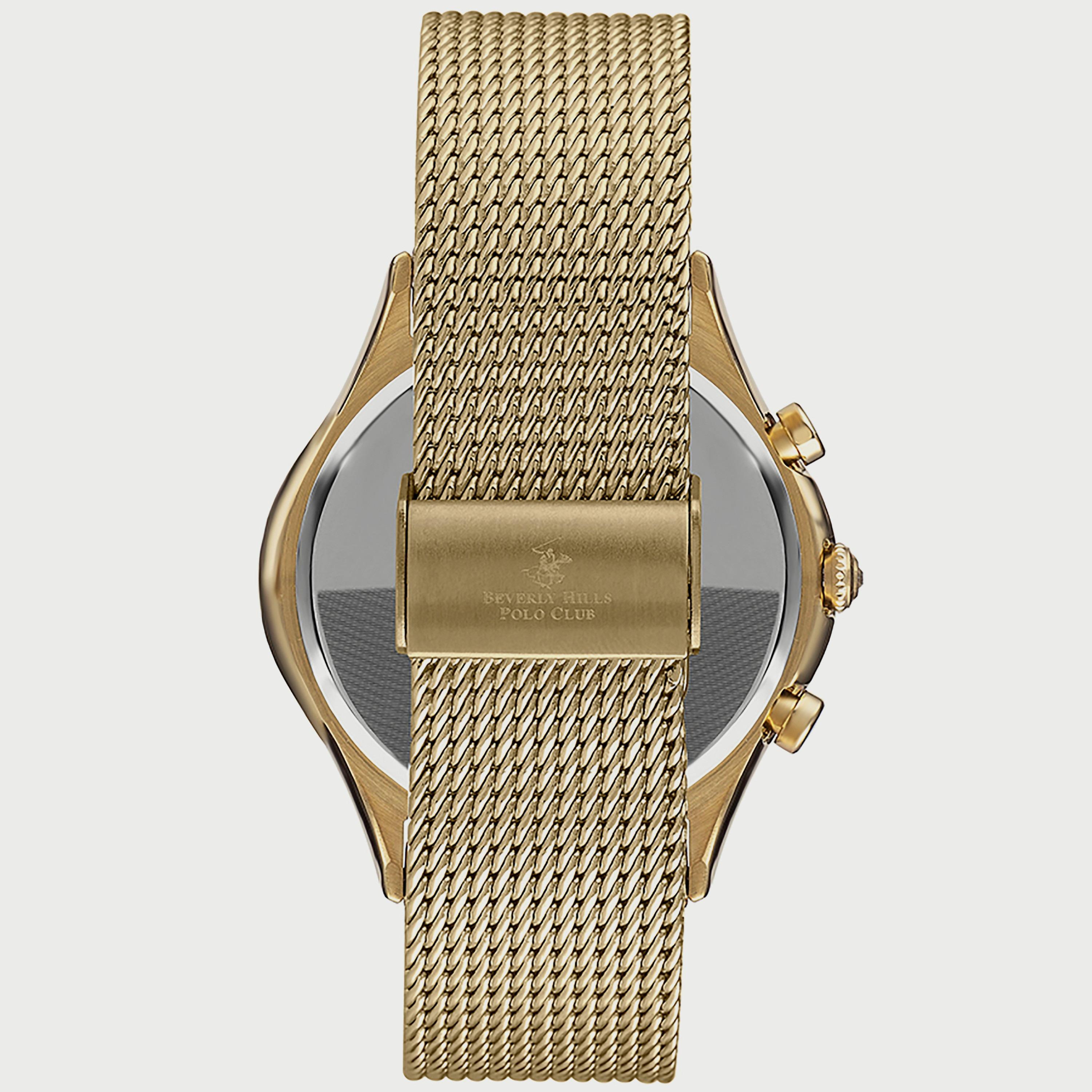  BP3233X.130 "ساعة" كرونوغراف من بيفرلي هيلز بولو كلوب بعقارب وسوار شبكي ذهبي للرجال-men-watchesandjewellery-watches-image-3