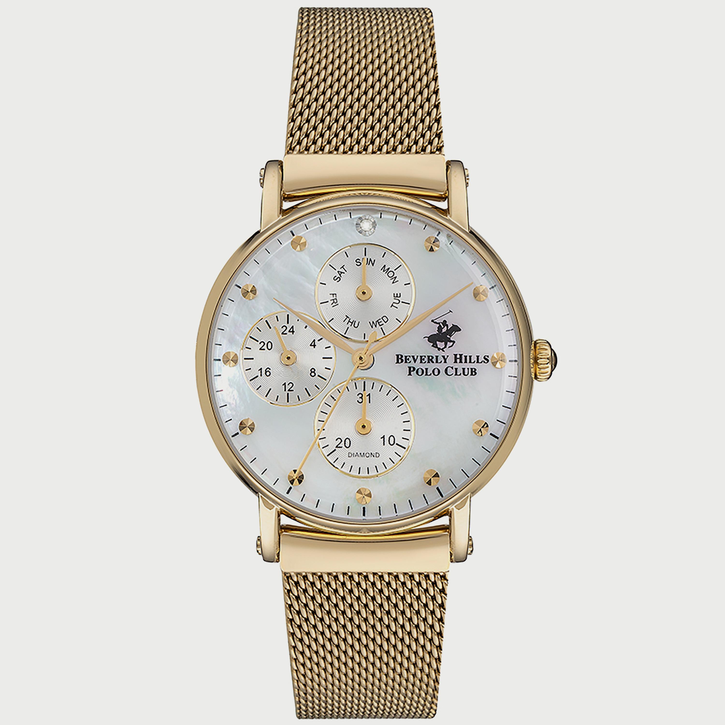  BP3252X.120 ساعة أنالوج من بيفرلي هيلز بولو كلوب للنساء بسوار شبكي ذهبي-women-watchesandjewellery-watches-image-1